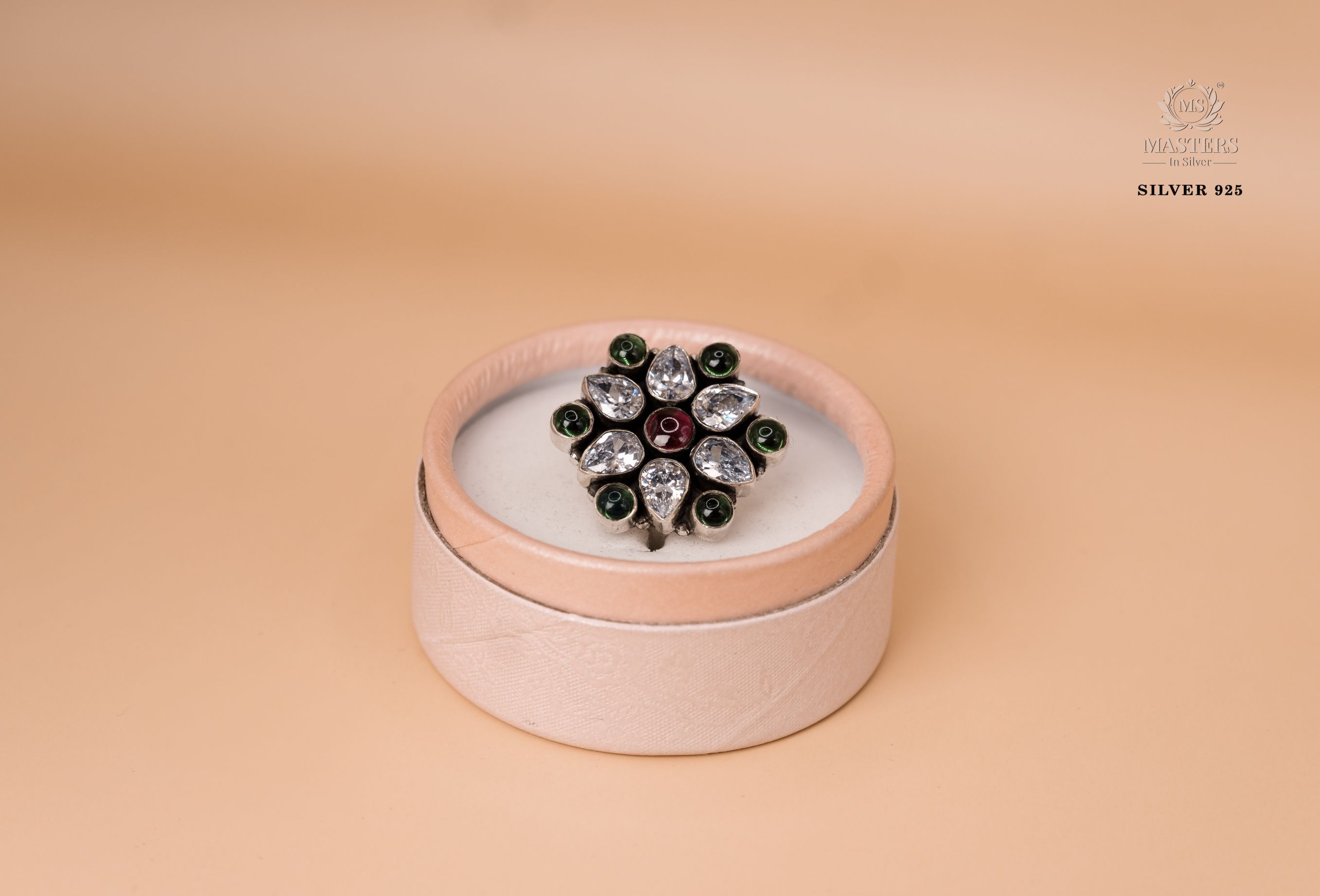 RINGS OXIDISED ( FLORAL ) CUT-STONES