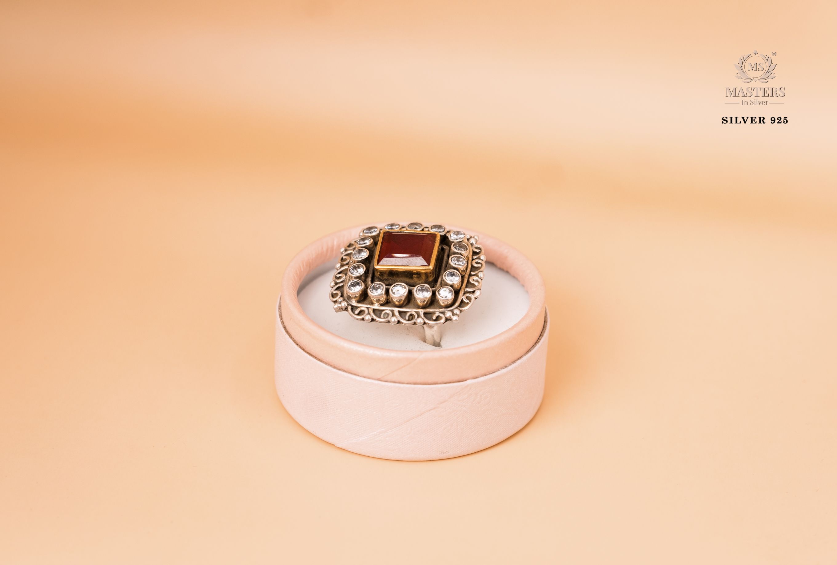 OXIDISED COCKTAIL RING CUT STONES MID SIZE