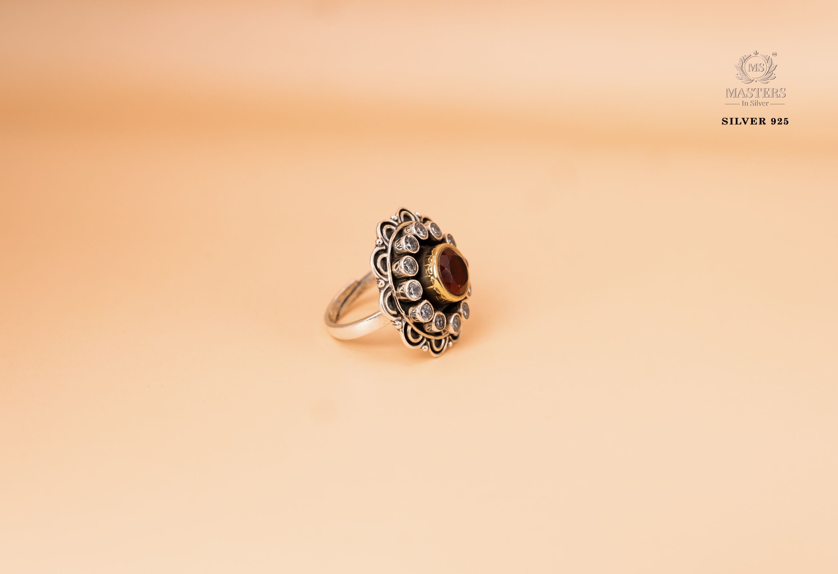 OXIDISED COCKTAIL RING CUT STONES MID SIZE