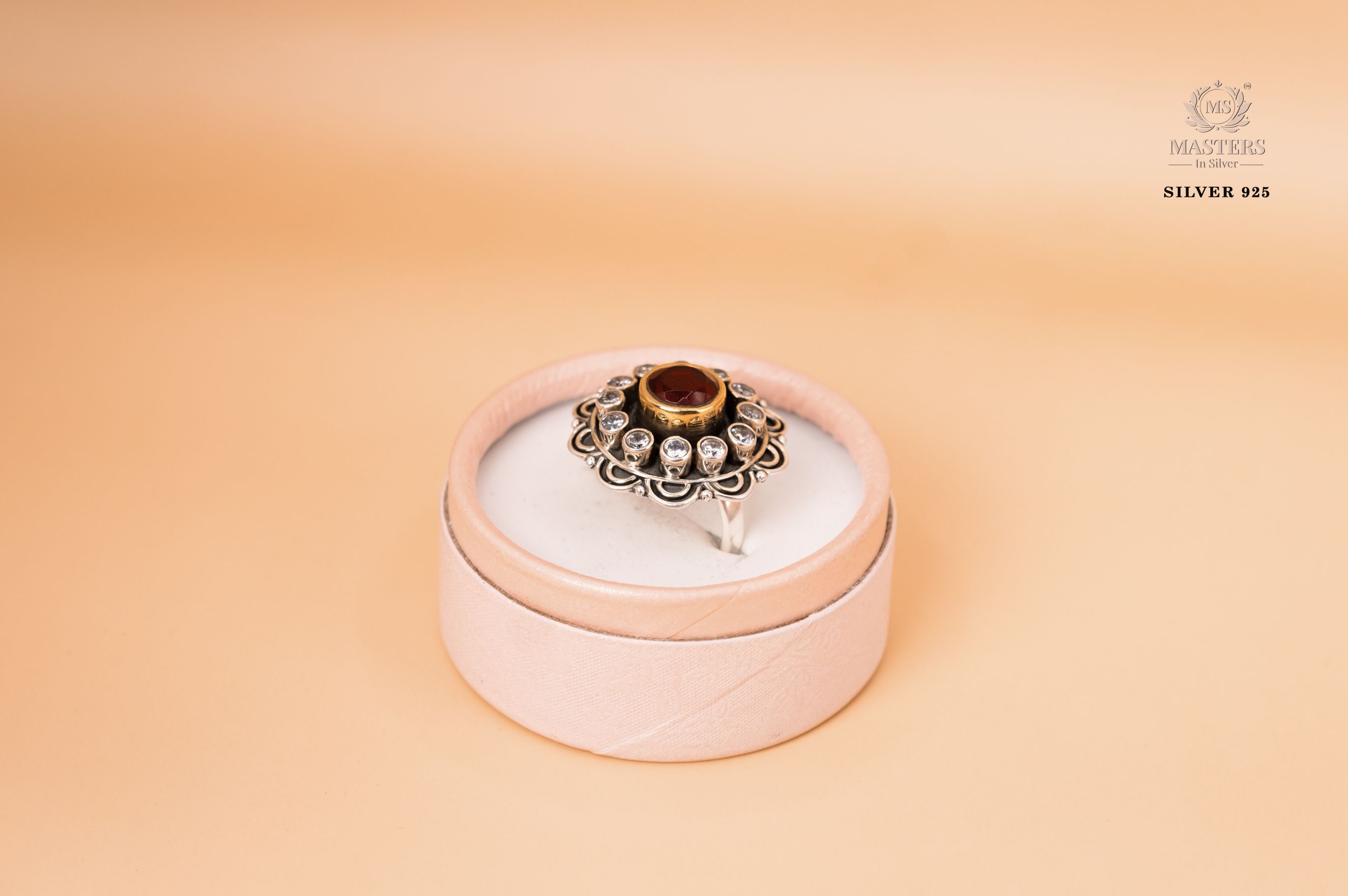OXIDISED COCKTAIL RING CUT STONES MID SIZE
