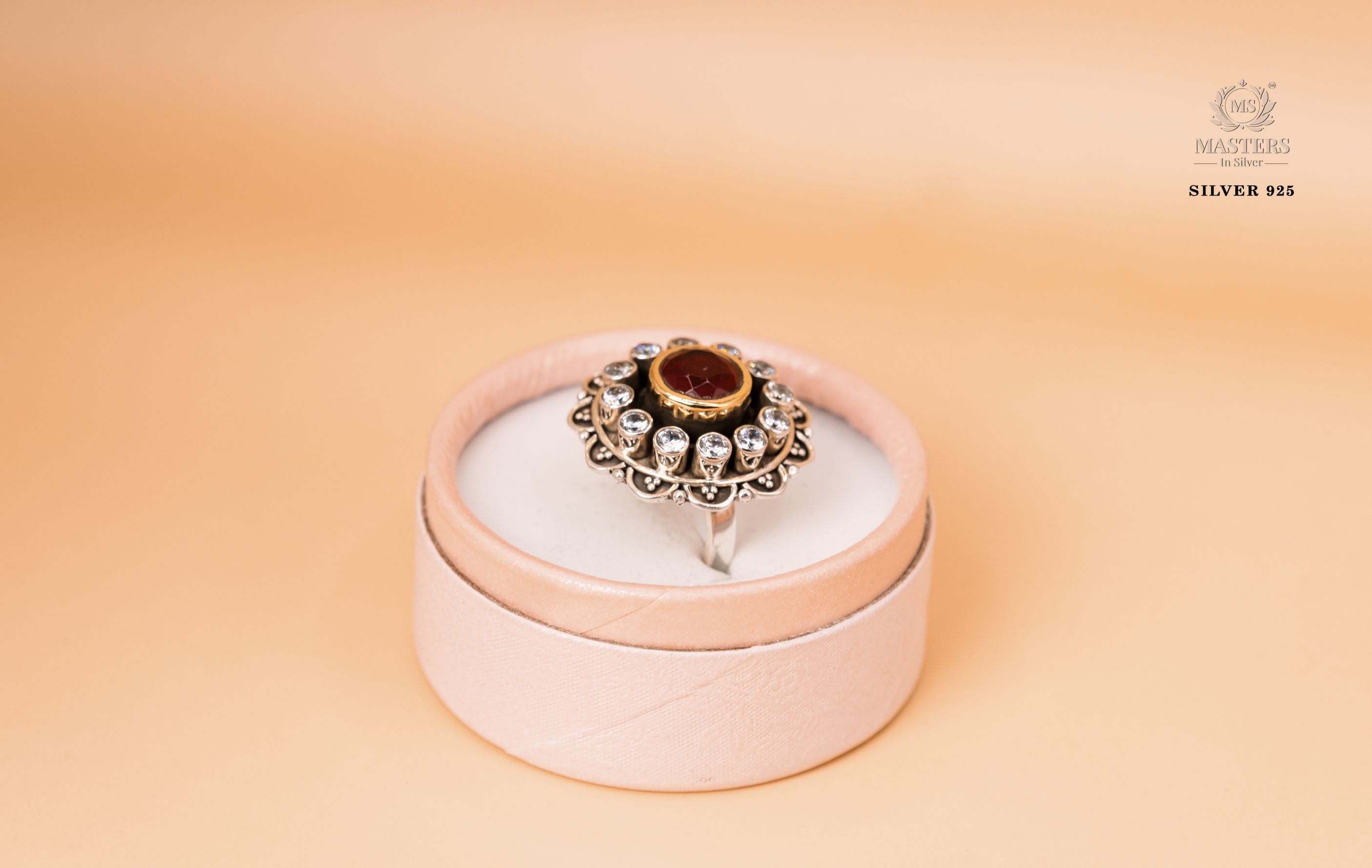 OXIDISED COCKTAIL RING CUT STONES MID SIZE