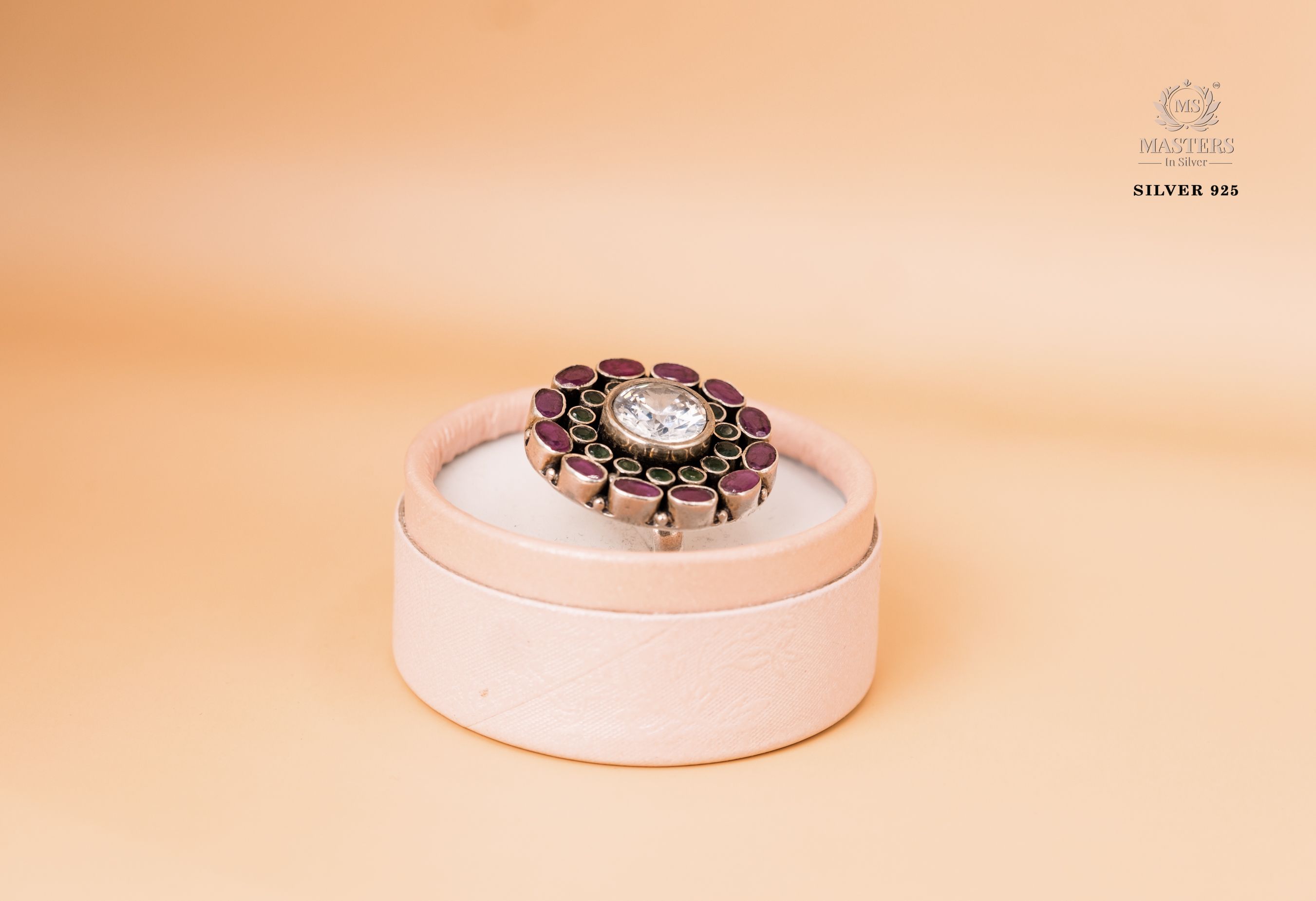 OXIDISED COCKTAIL RING CUT STONES MID SIZE