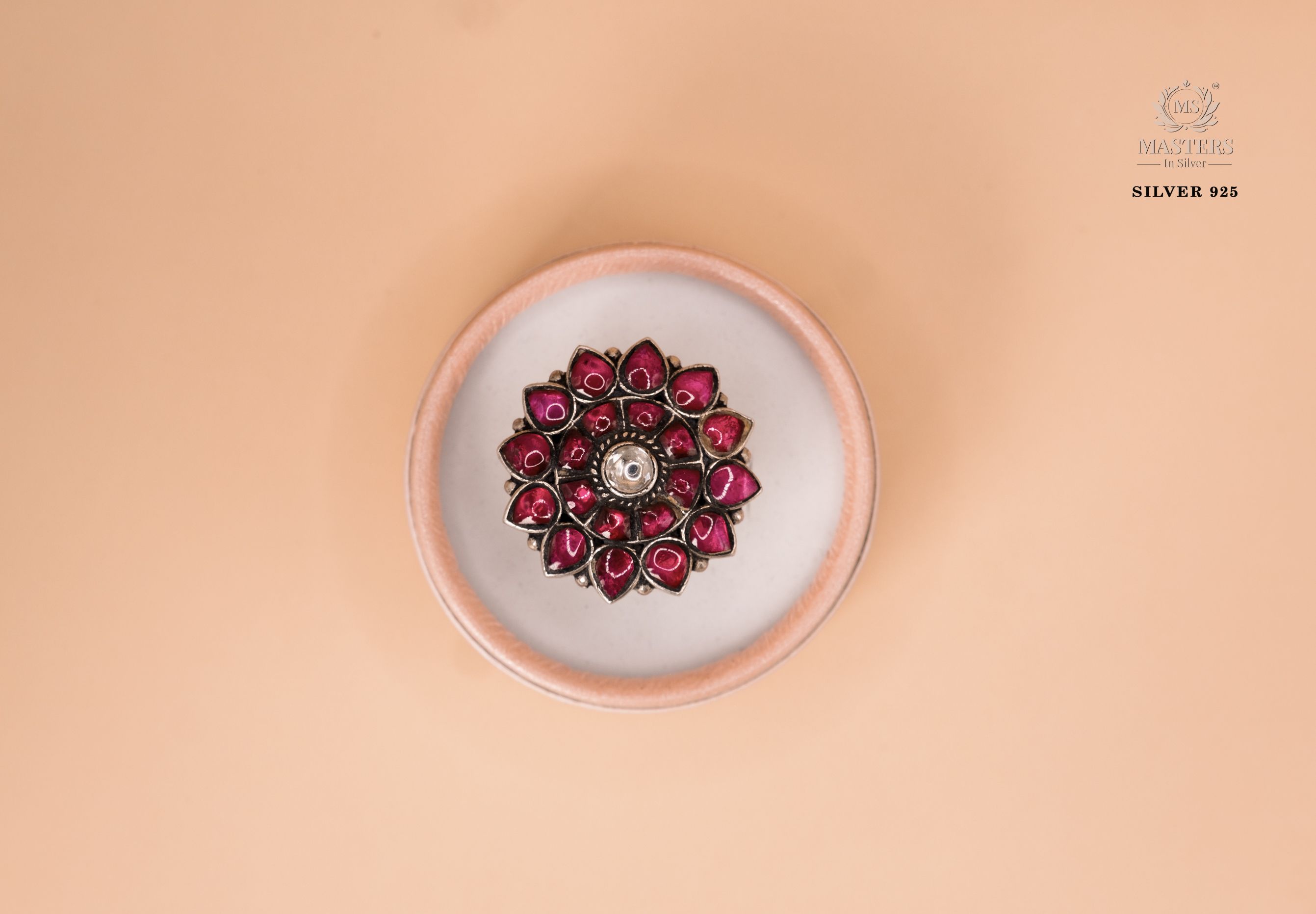 OXIDISED COCKTAIL RING CUT STONES  KUNDAN floral