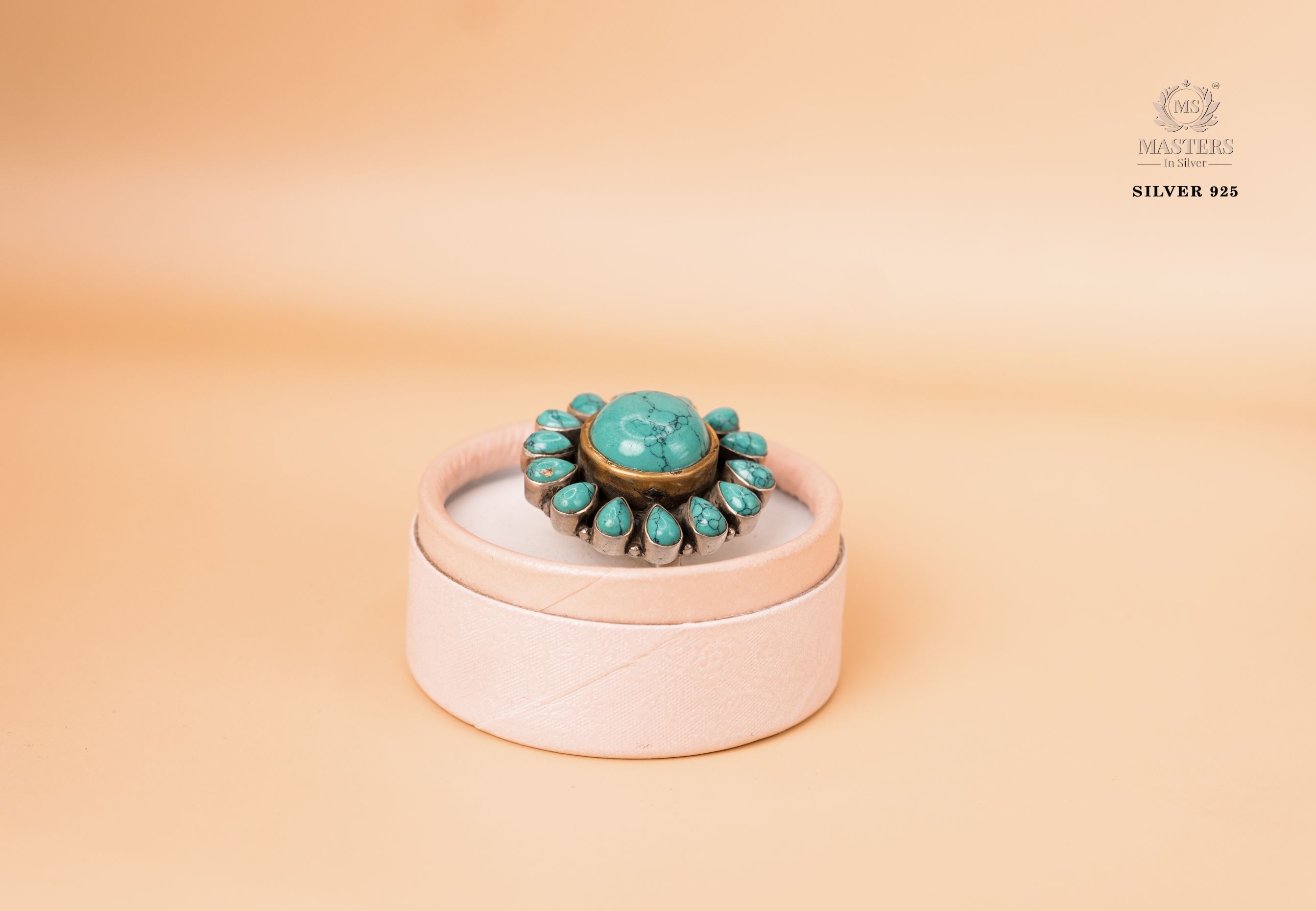 OXIDISED COCKTAIL RING CUT STONES Turquoise floral