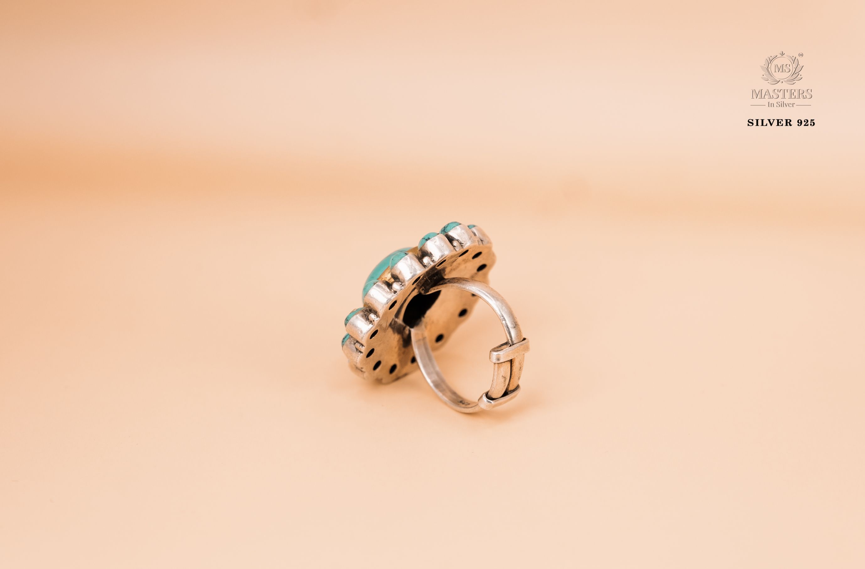 OXIDISED COCKTAIL RING CUT STONES Turquoise floral