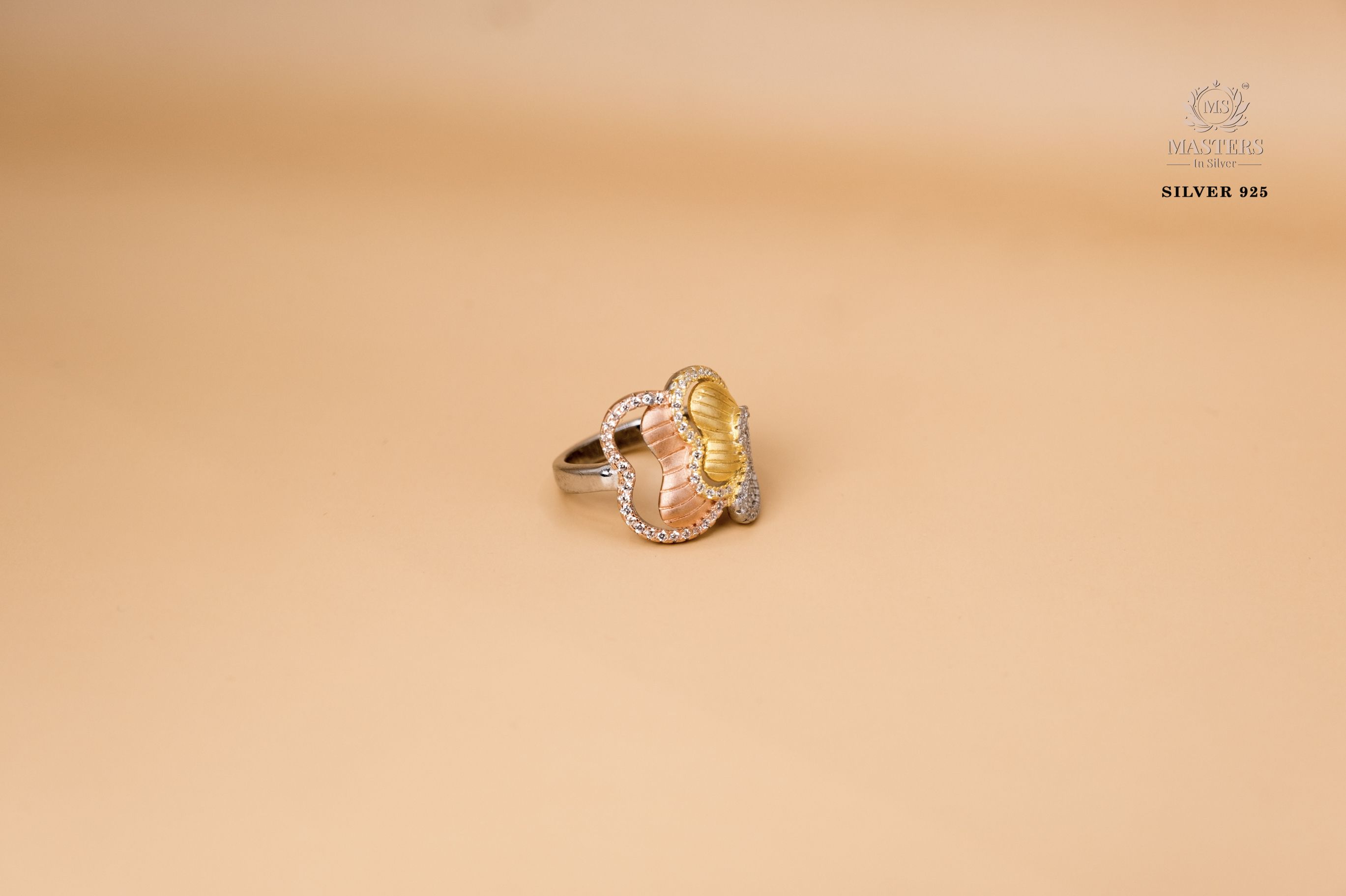 ORIGINAL IMPORTED COCKTAIL ROSEGOLD SILVER 925 RING