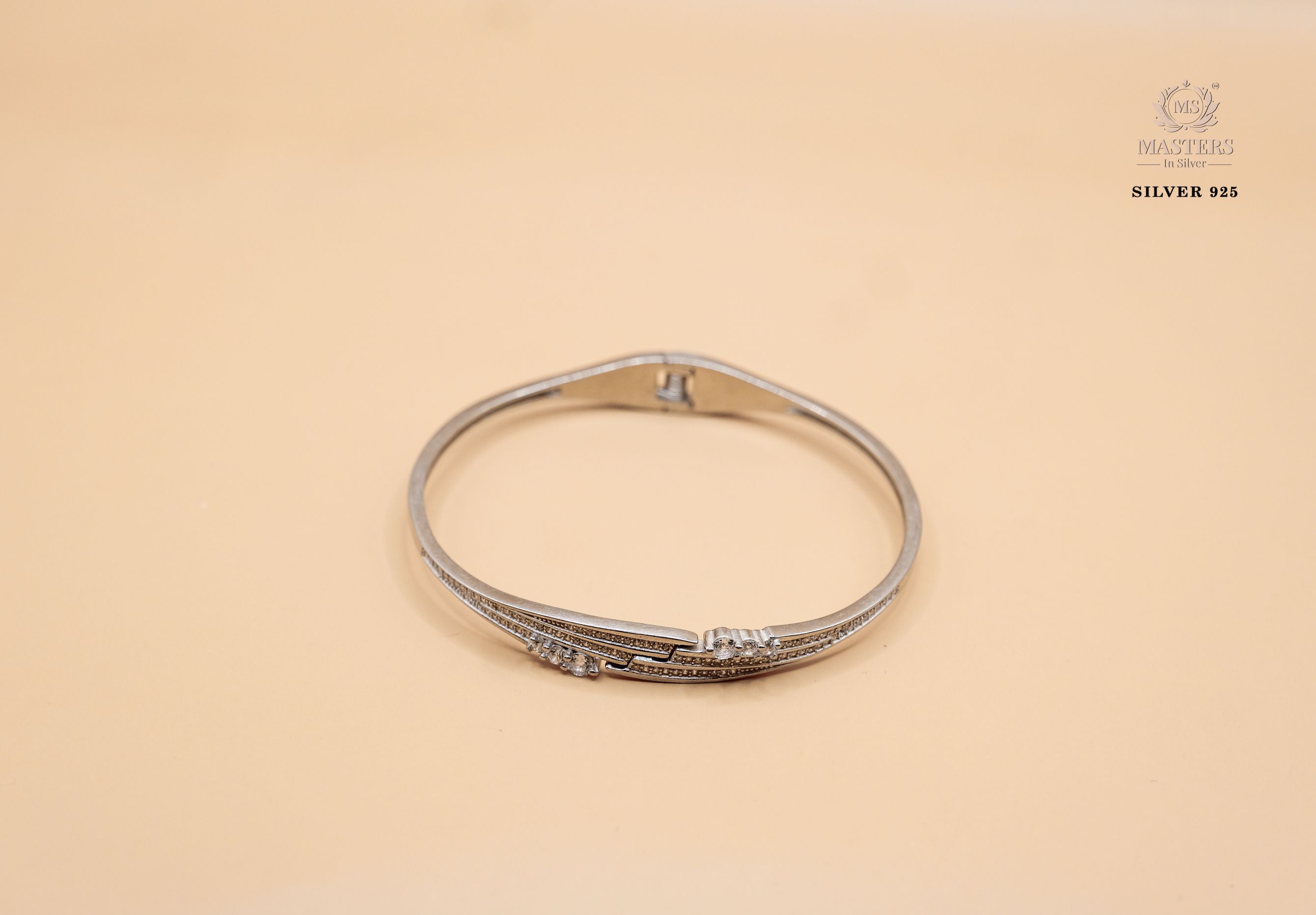STERLING SILVER DUAL LOCK SAFETY EQUIPPED ZIRCON STUDDED
