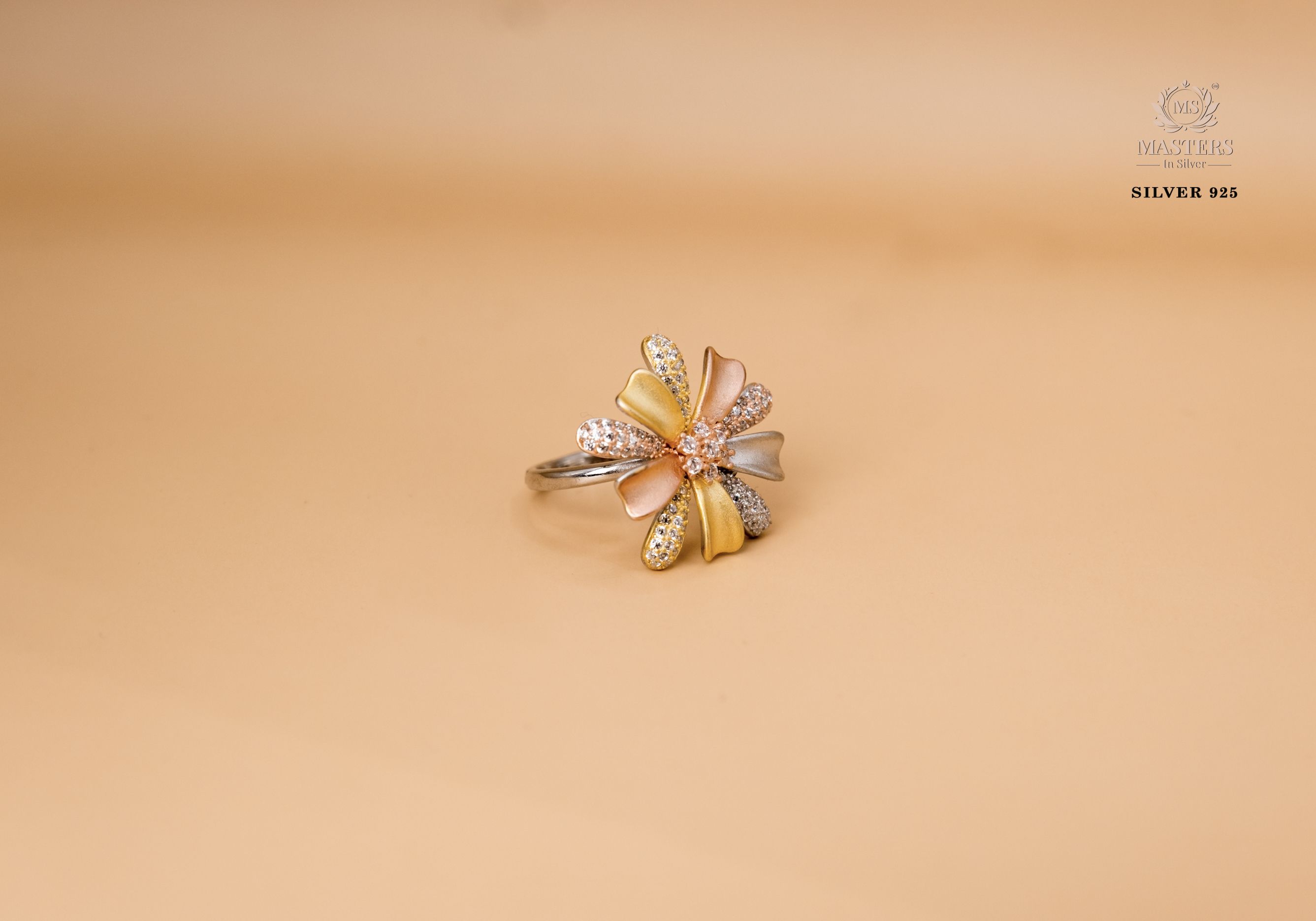 ORIGINAL IMPORTED COCKTAIL ROSEGOLD SILVER 925 RING