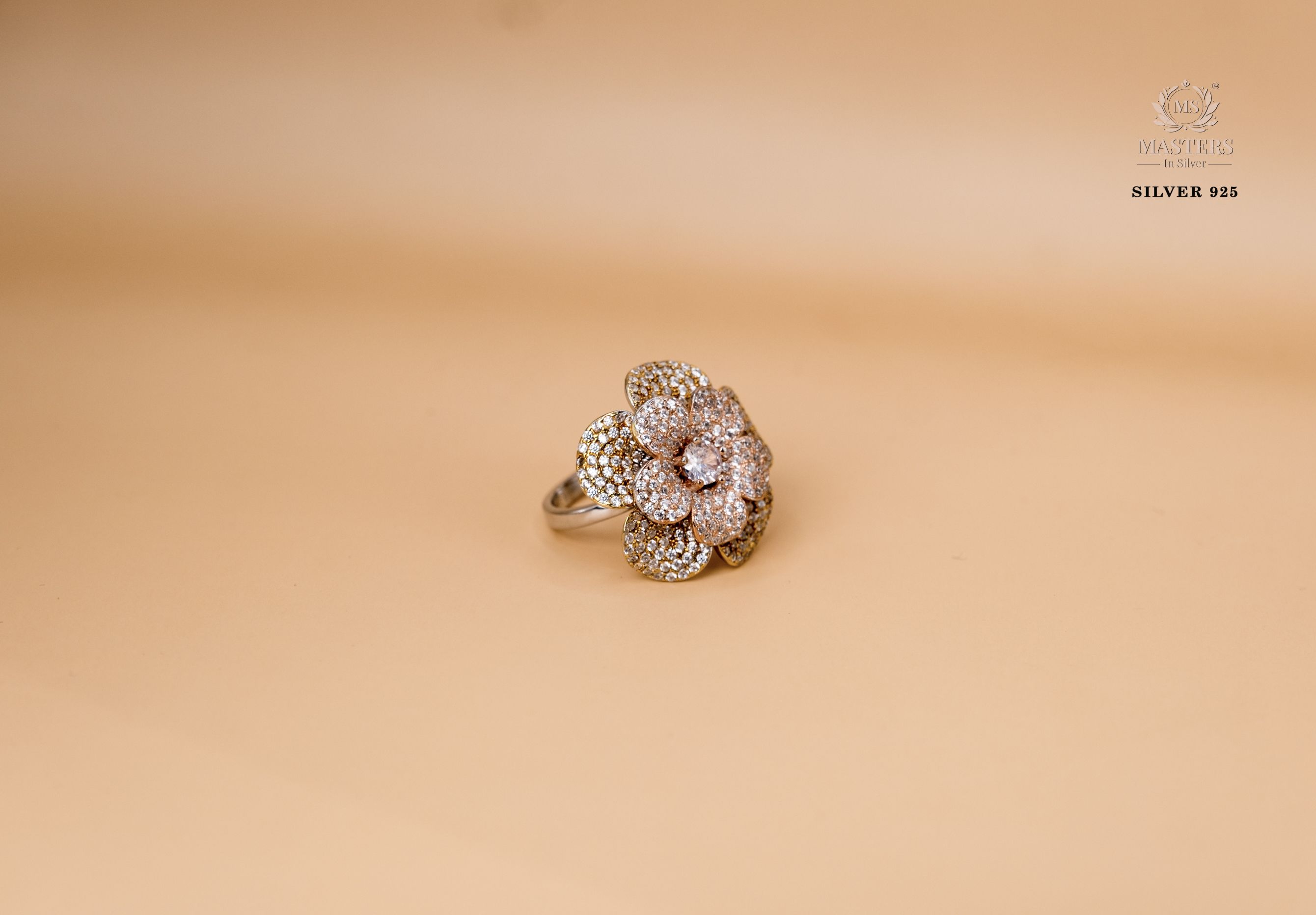ORIGINAL IMPORTED COCKTAIL ROSEGOLD SILVER 925 RING