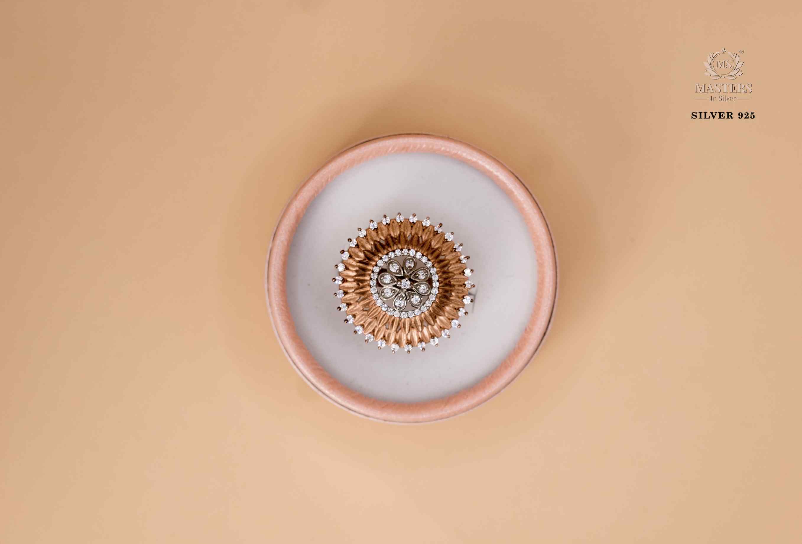 ORIGINAL IMPORTED COCKTAIL COPPER TONE SILVER 925 RING