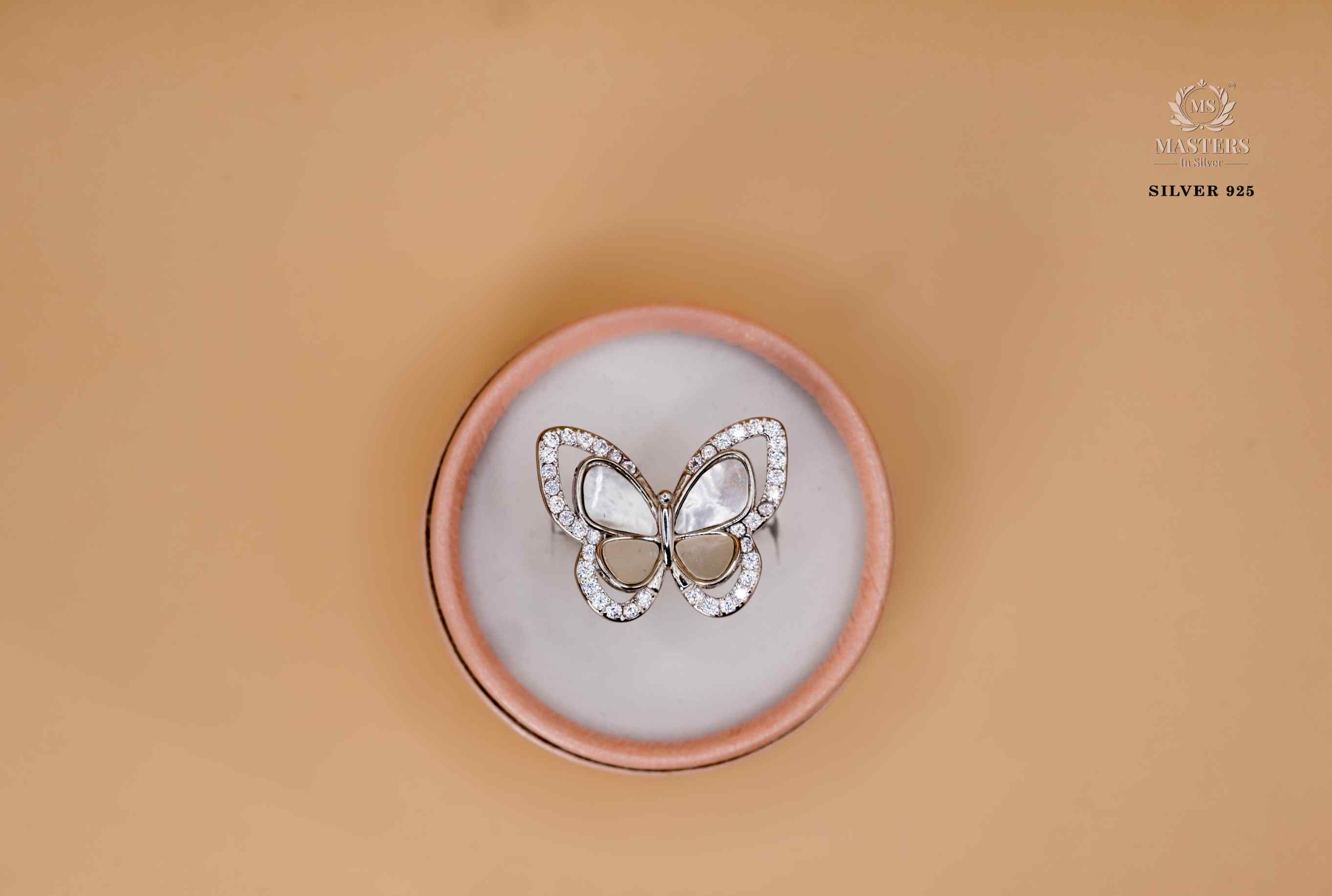 ORIGINAL IMPORTED COCKTAIL MOTHER OF PEARL SILVER 925 RING