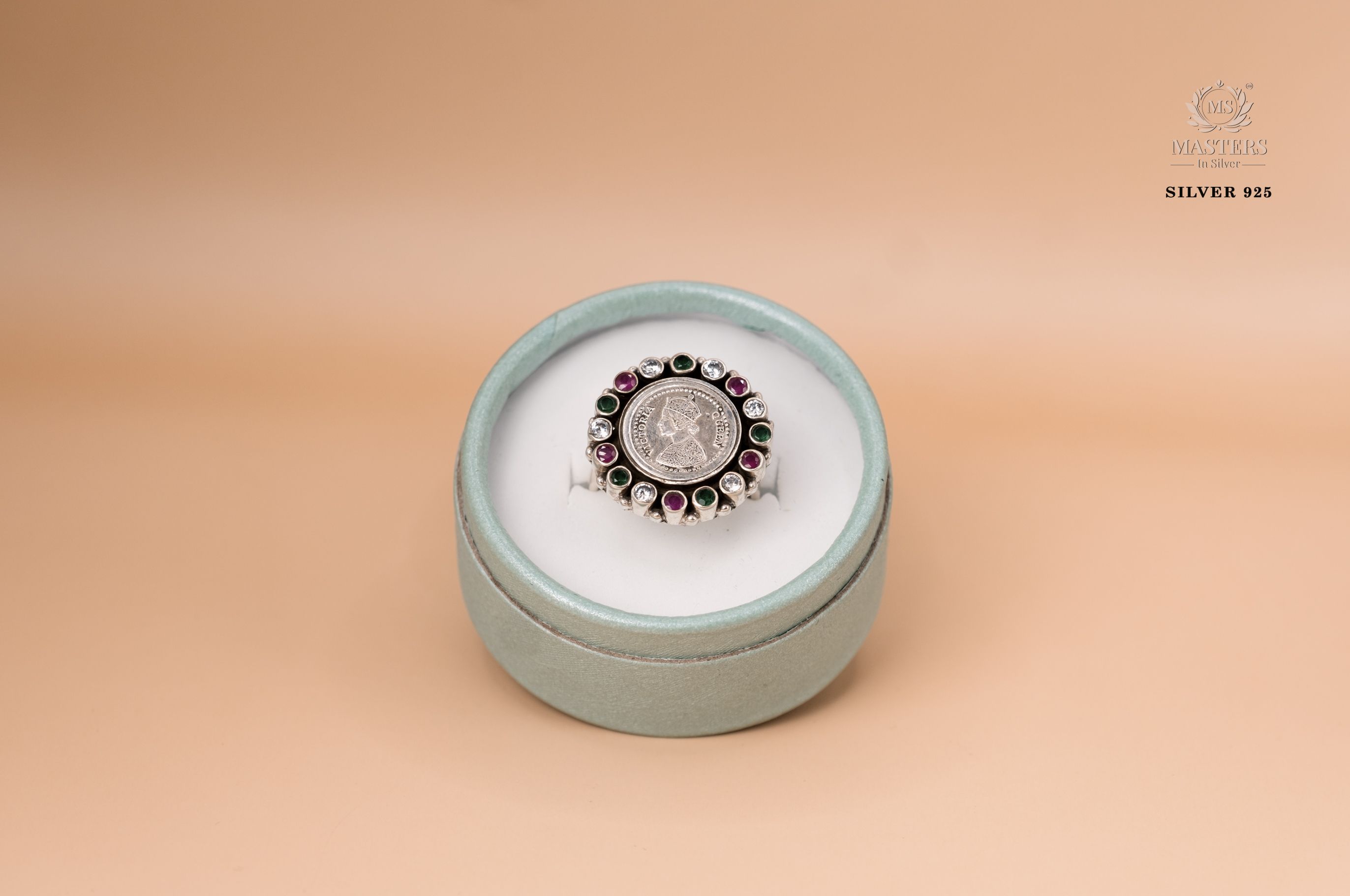 RINGS OXIDISED ( FLORAL ) CUT-STONES