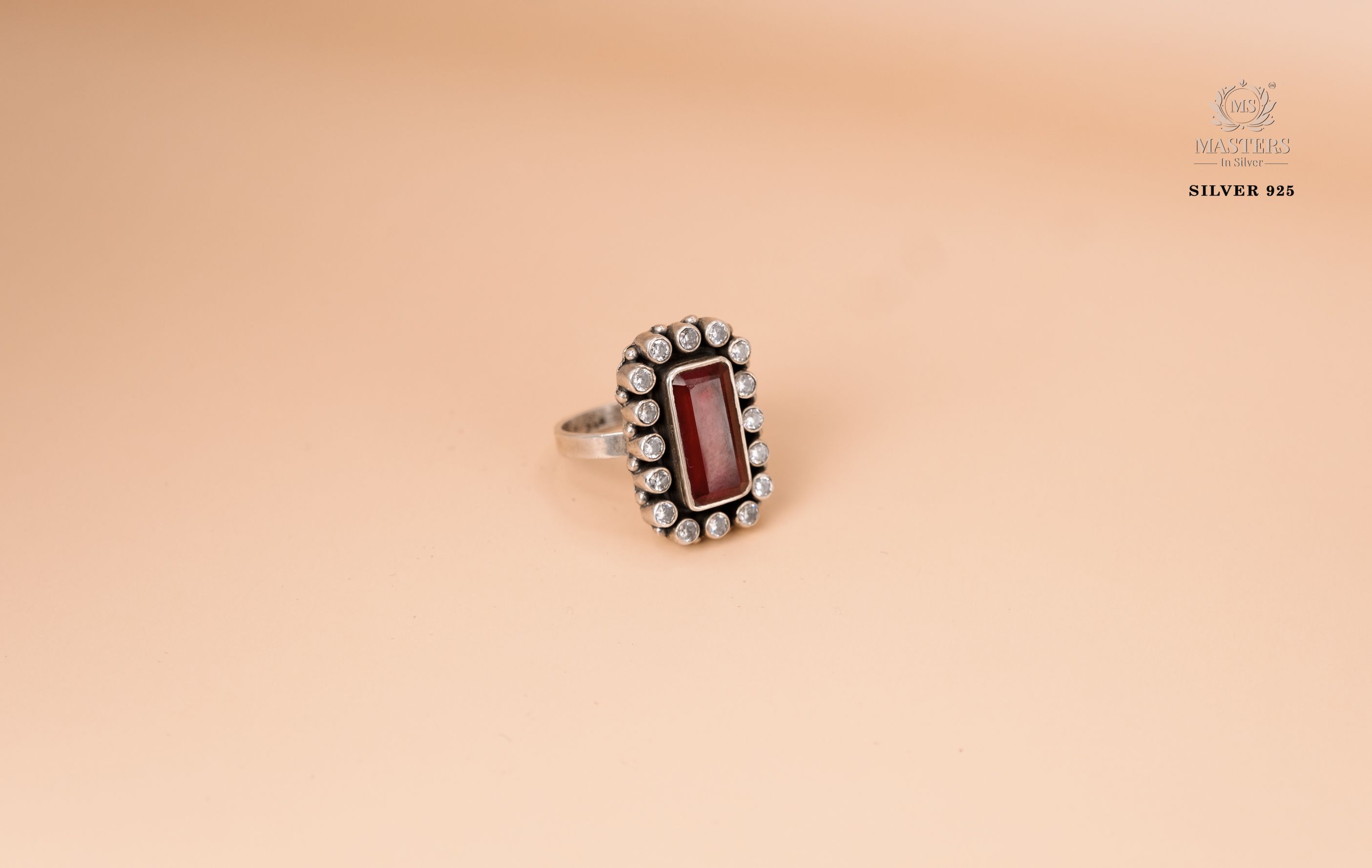 RINGS OXIDISED ( Rectangular-Pink ) CUT-STONES