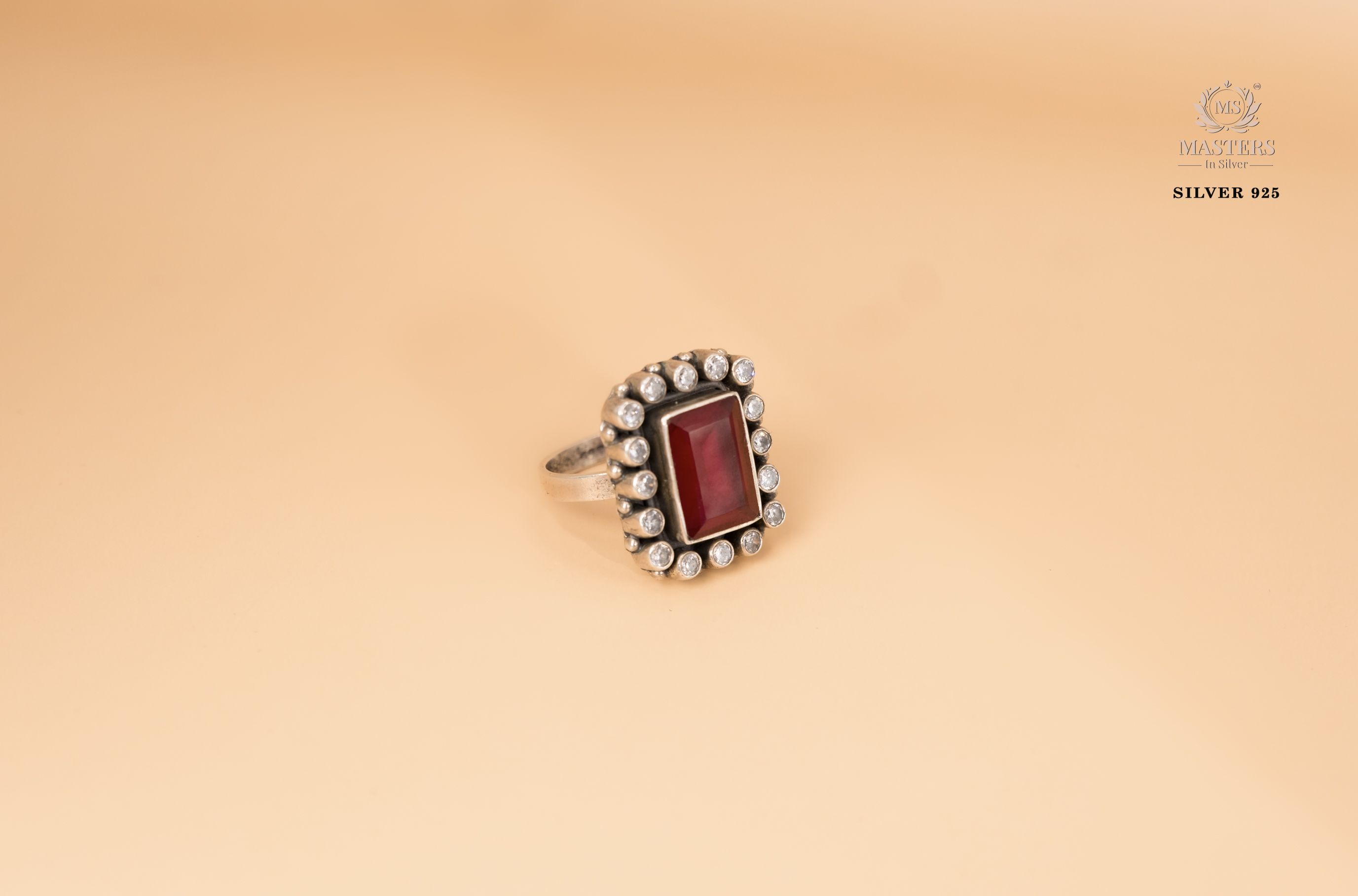 RINGS OXIDISED ( Rectangular- pink ) CUT-STONES