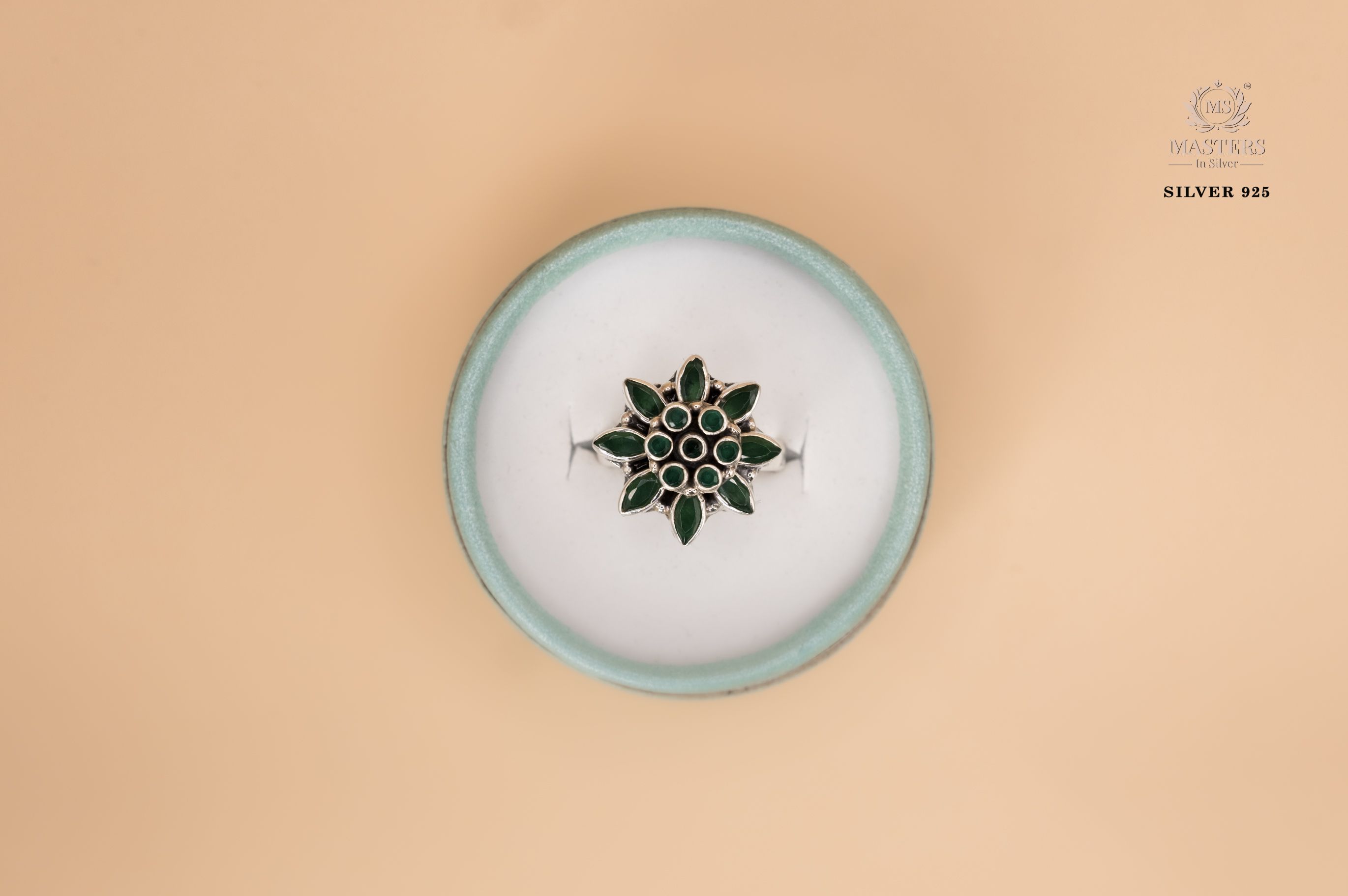 MOST POPULAR RING OXIDISED ( floral green ) CUT-STONES