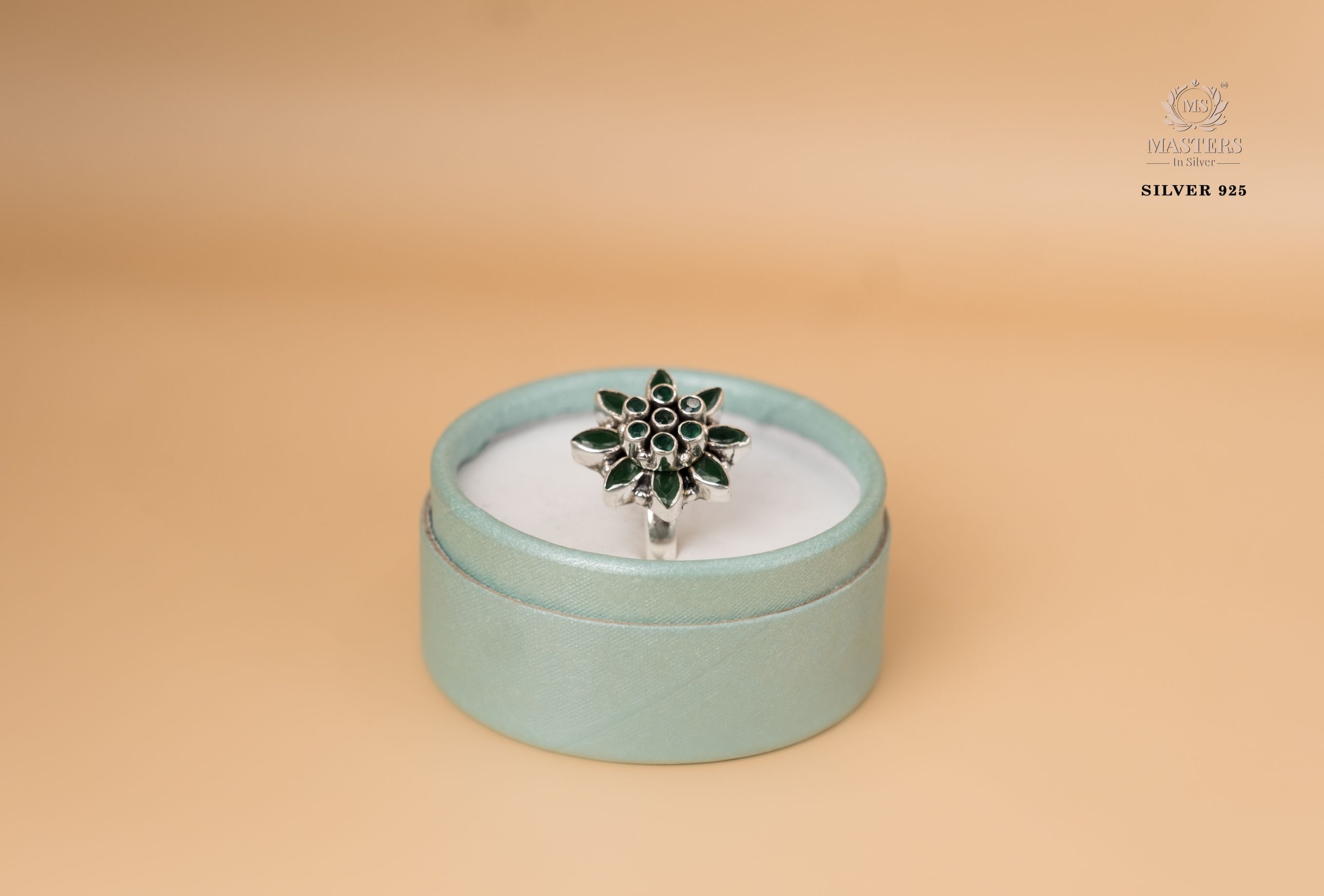 MOST POPULAR RING OXIDISED ( floral green ) CUT-STONES