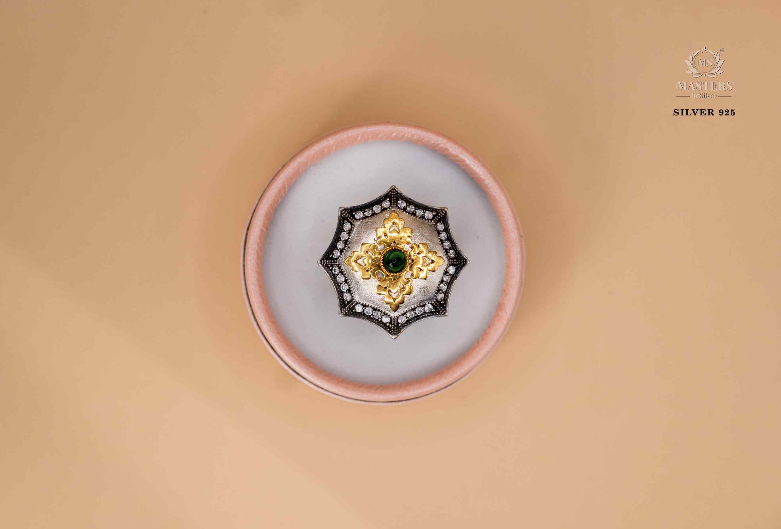 RINGS GOLD PLATED Green centre + Zircon