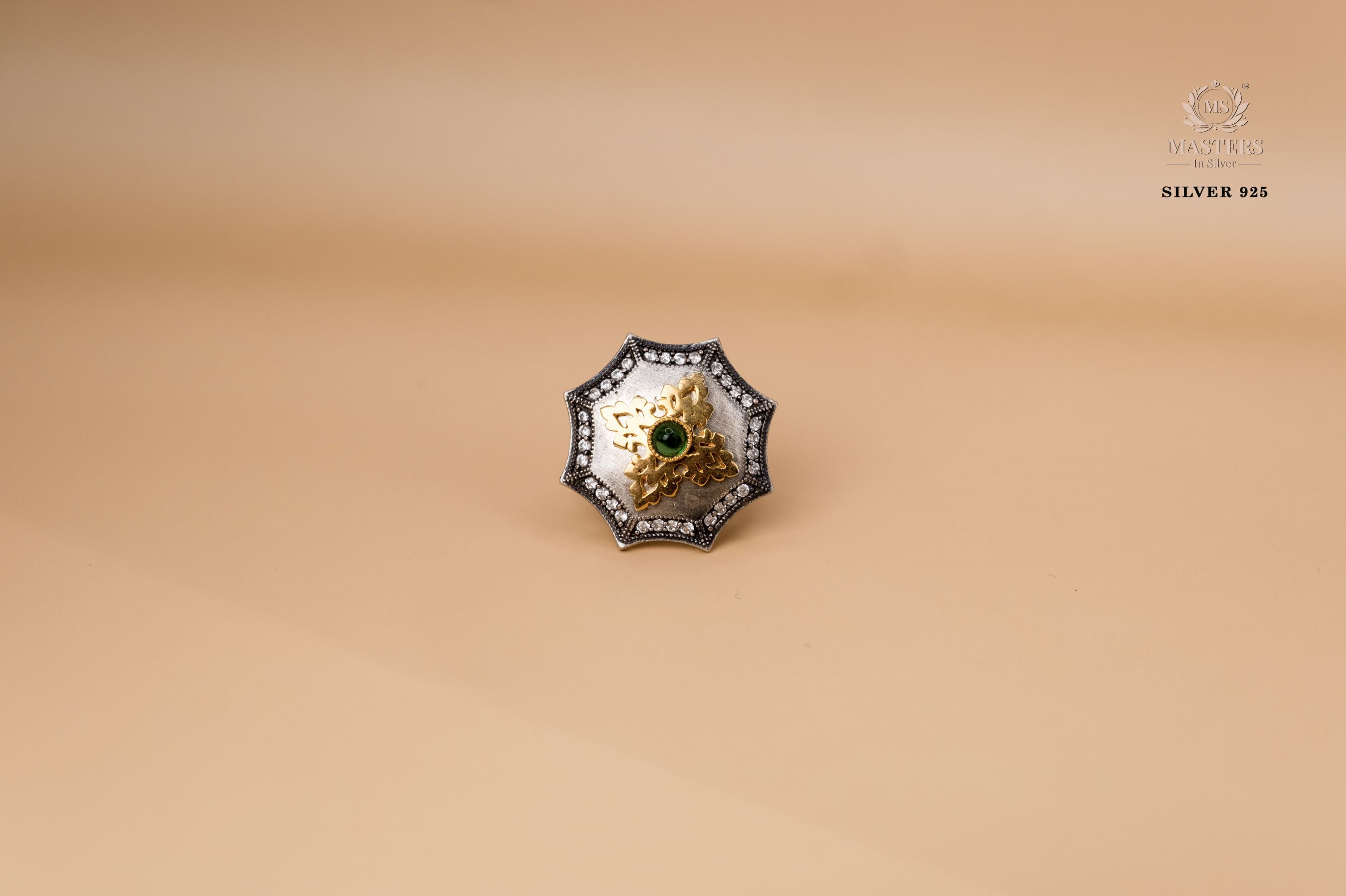RINGS GOLD PLATED Green centre + Zircon