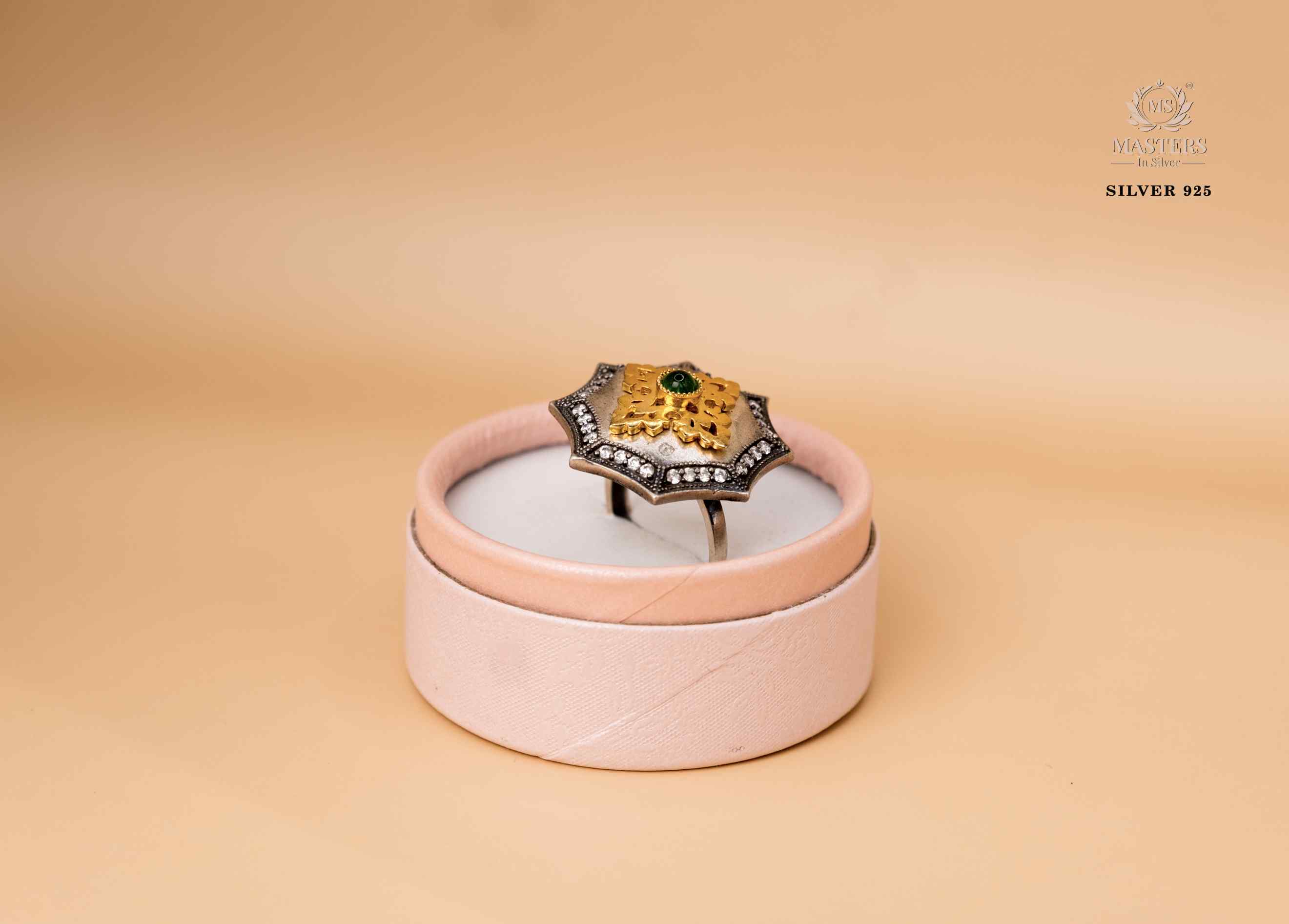 RINGS GOLD PLATED Green centre + Zircon