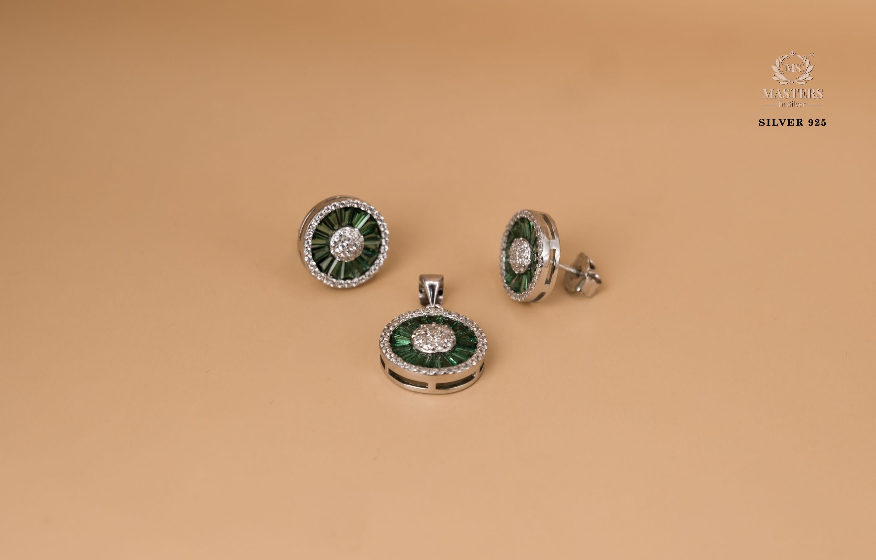 PENDANT SETS, DIAMOND LOOKS, REGULAR WEAR, ORIGINAL IMPORTED ROUND GREEN 🎁