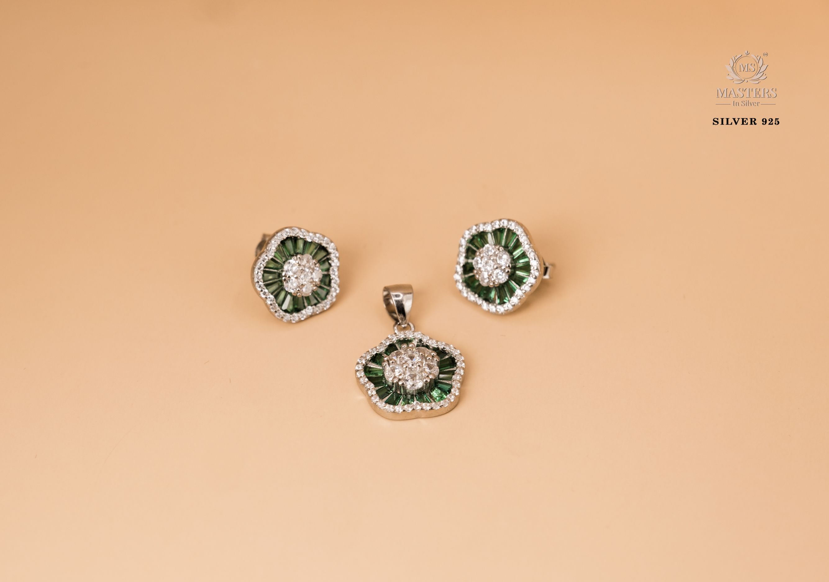 PENDANT SETS, DIAMOND LOOKS, REGULAR WEAR, ORIGINAL IMPORTED ROUND FLORAL GREEN 🎁