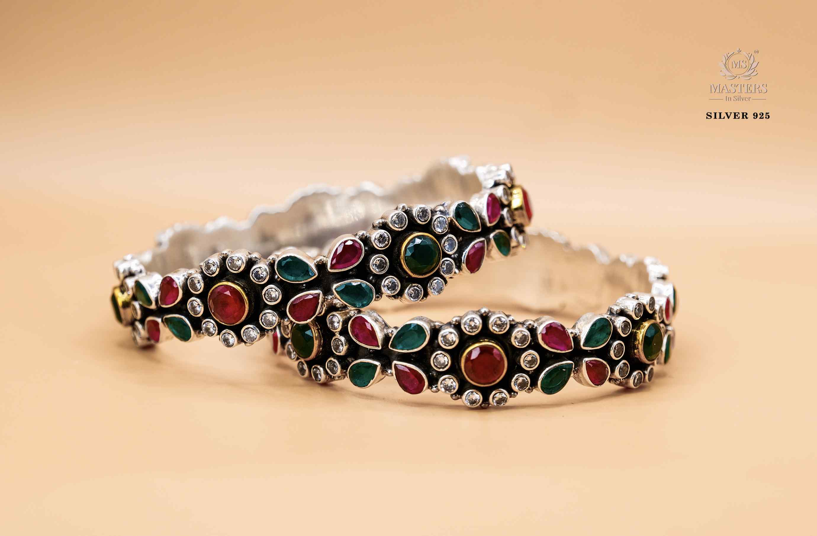 PREMIUM OXIDISED CUT STONES FLORAL INDIAN STYLE BRACELETS            ( KADE_2 pcs )
