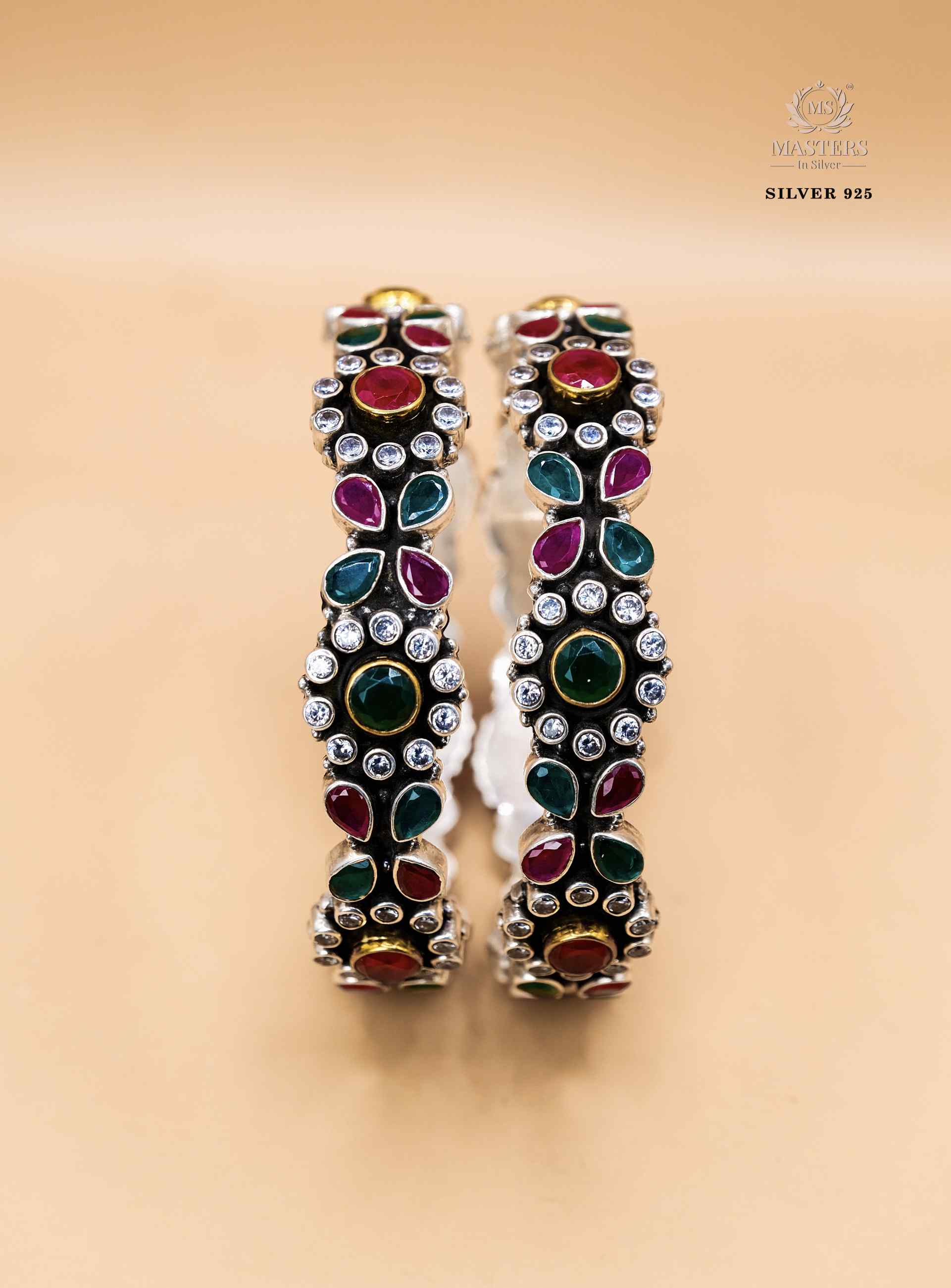PREMIUM OXIDISED CUT STONES FLORAL INDIAN STYLE BRACELETS            ( KADE_2 pcs )