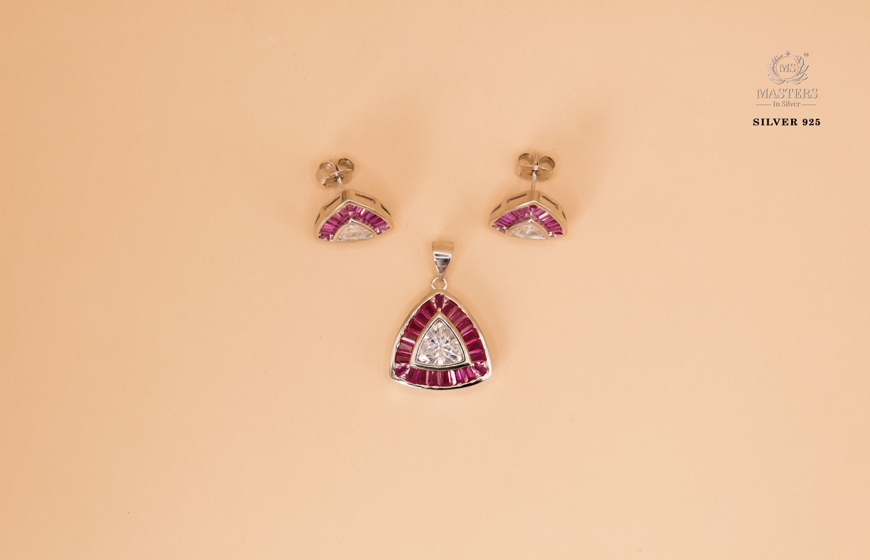 PENDANT SETS, DIAMOND LOOKS, REGULAR WEAR, ORIGINAL IMPORTED TRIANGULAR PINK 🎁