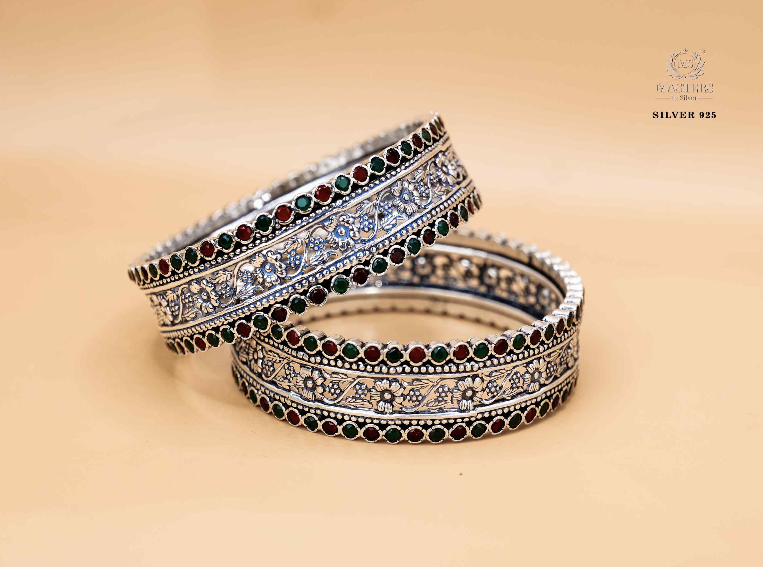 PREMIUM OXIDISED CUT STONES INDIAN STYLE ( BRACELETS - double sided green and pink )