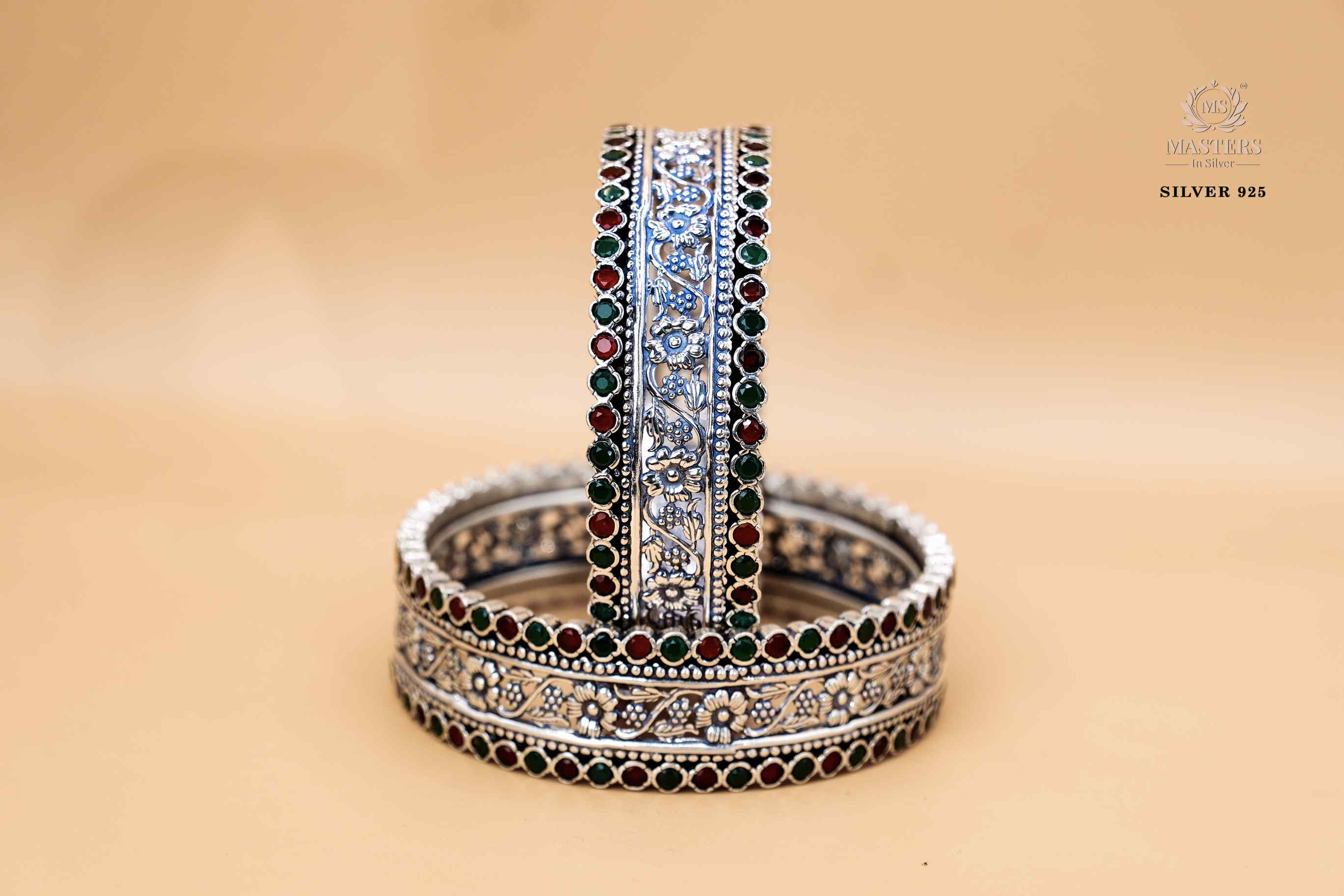 PREMIUM OXIDISED CUT STONES INDIAN STYLE ( BRACELETS - double sided green and pink )