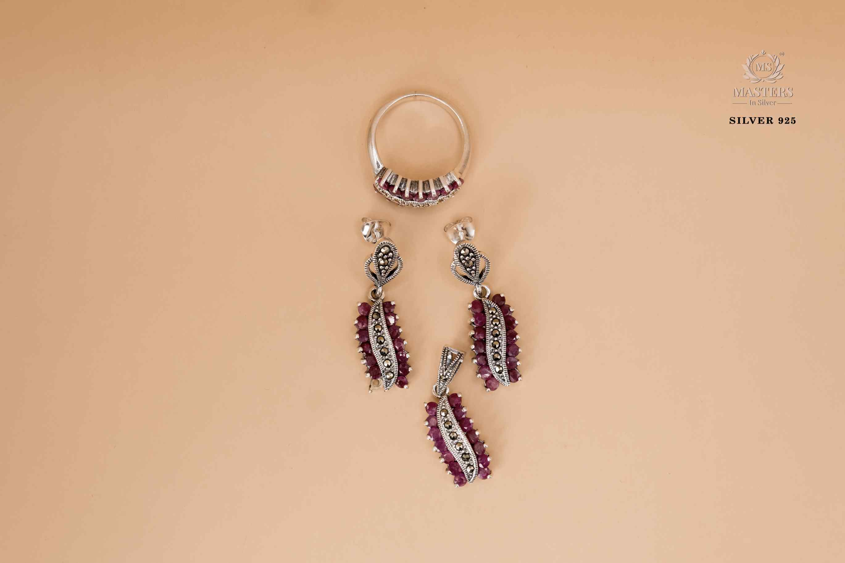 PENDANT SETS, SWISS MARCASITE, PARTY WEAR, ORIGINAL IMPORTED RUBY 🎁