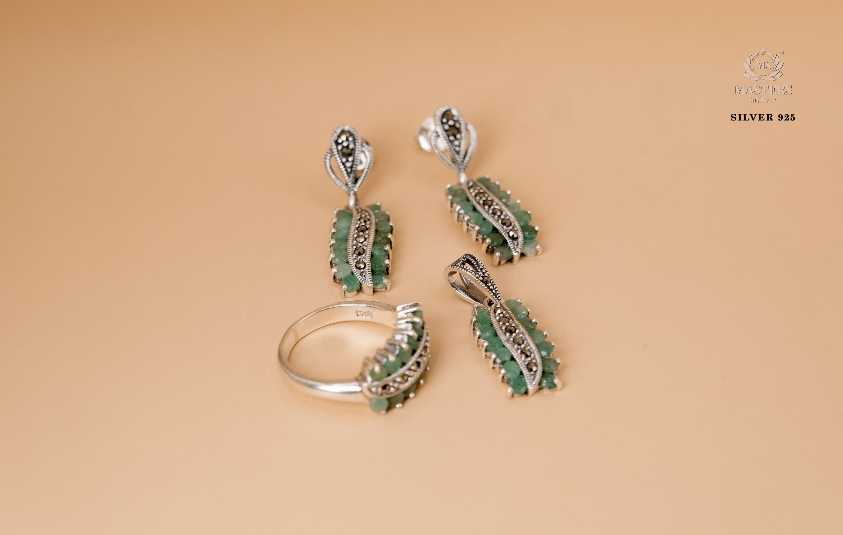 PENDANT SETS, SWISS MARCASITE, PARTY WEAR, ORIGINAL IMPORTED EMERALD 🎁