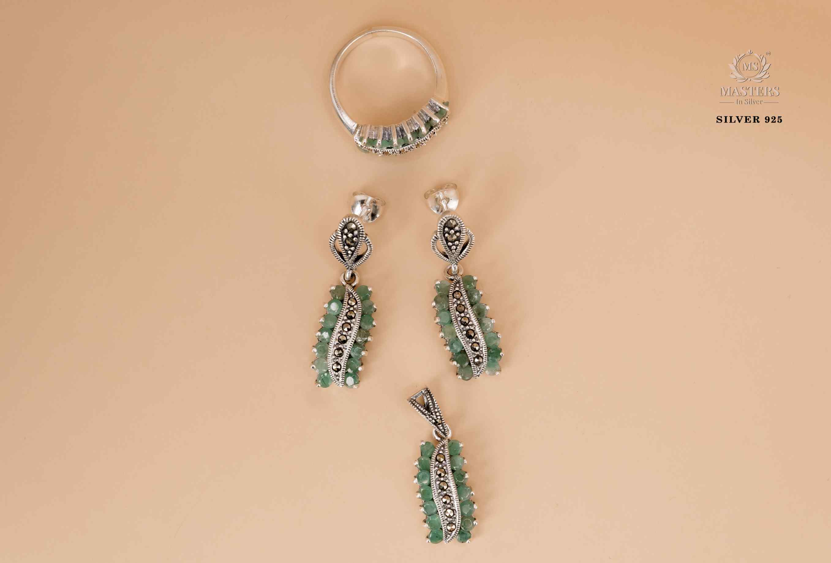 PENDANT SETS, SWISS MARCASITE, PARTY WEAR, ORIGINAL IMPORTED EMERALD 🎁