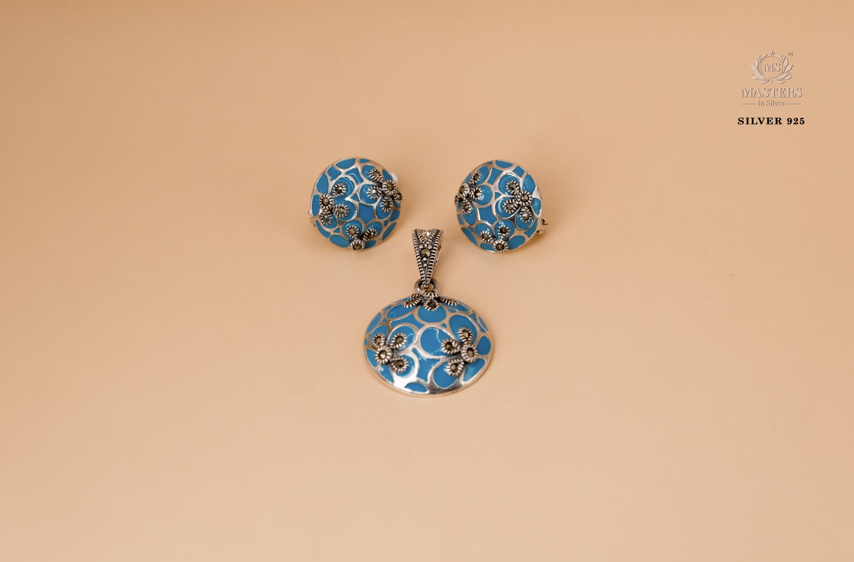 PENDANT SETS, SWISS MARCASITE, PARTY WEAR, ORIGINAL IMPORTED Turquoise  CLIPON 🎁