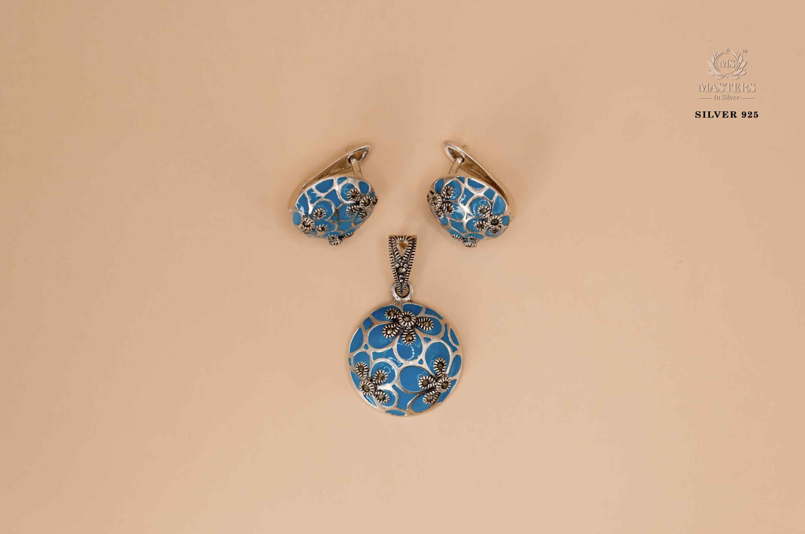 PENDANT SETS, SWISS MARCASITE, PARTY WEAR, ORIGINAL IMPORTED Turquoise  CLIPON 🎁