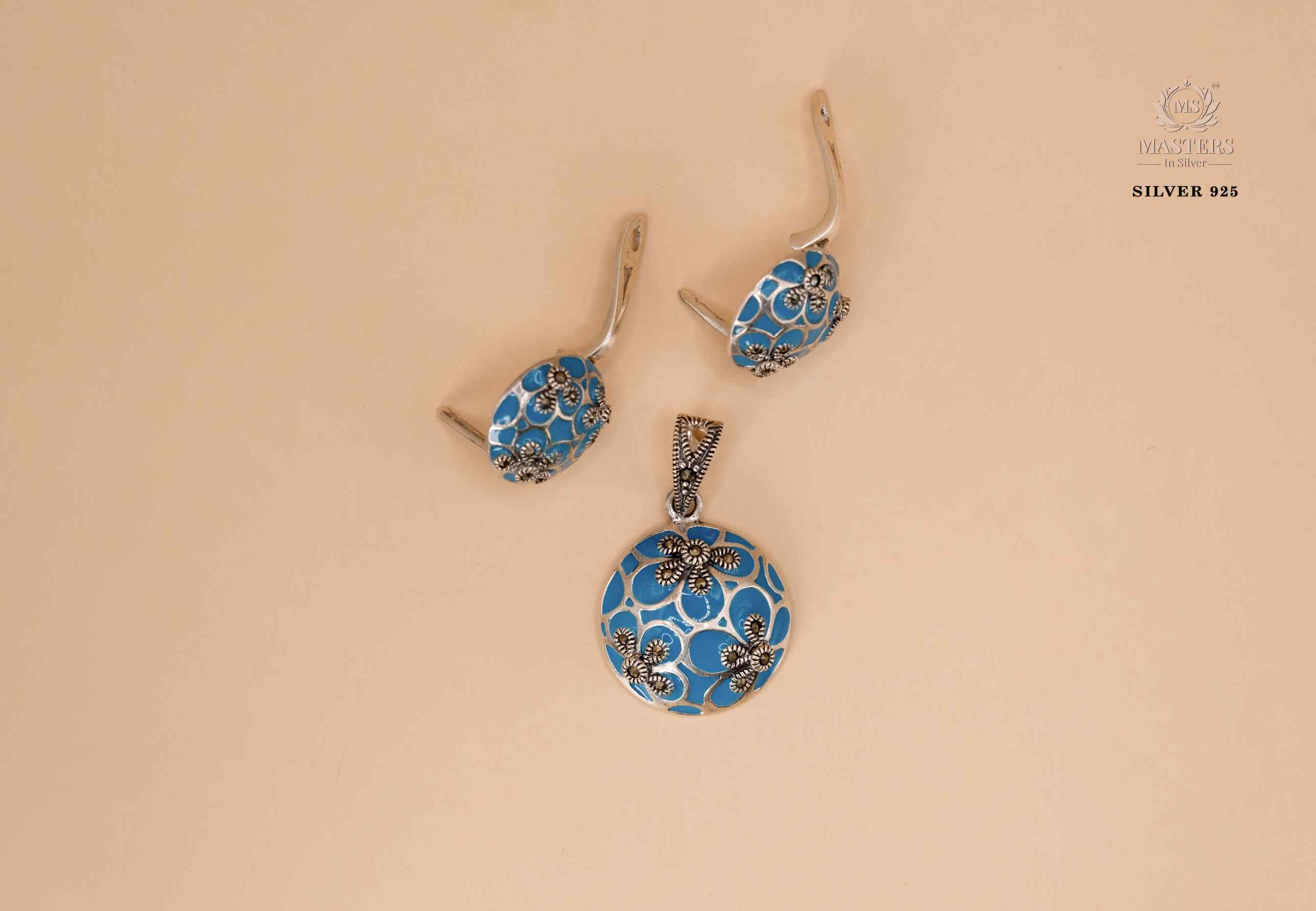 PENDANT SETS, SWISS MARCASITE, PARTY WEAR, ORIGINAL IMPORTED Turquoise  CLIPON 🎁