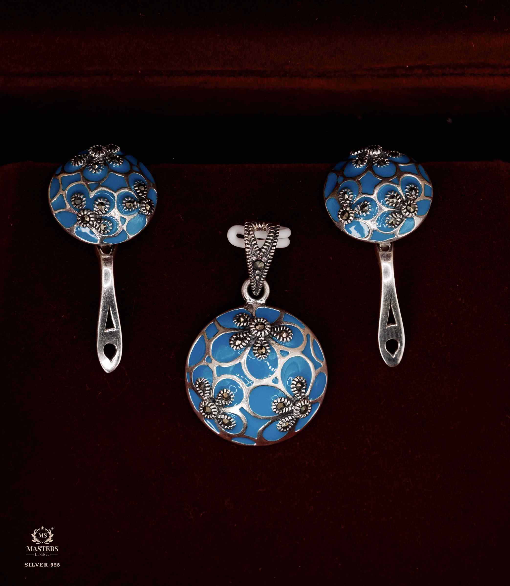 PENDANT SETS, SWISS MARCASITE, PARTY WEAR, ORIGINAL IMPORTED Turquoise  CLIPON 🎁