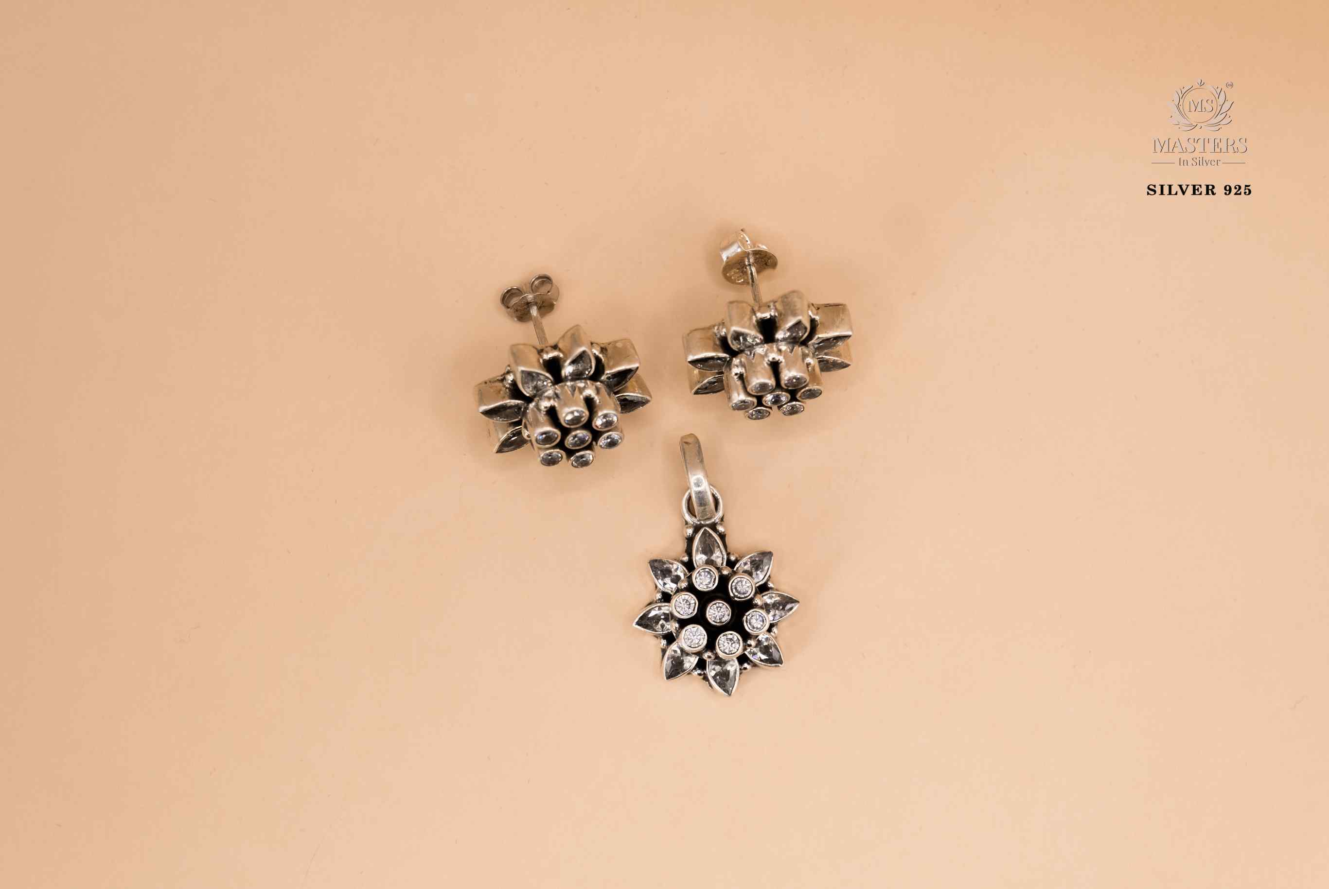 OXIDISED ORIGINAL EXPORT QUALITY PENDANT SET CUT STONES 🤞