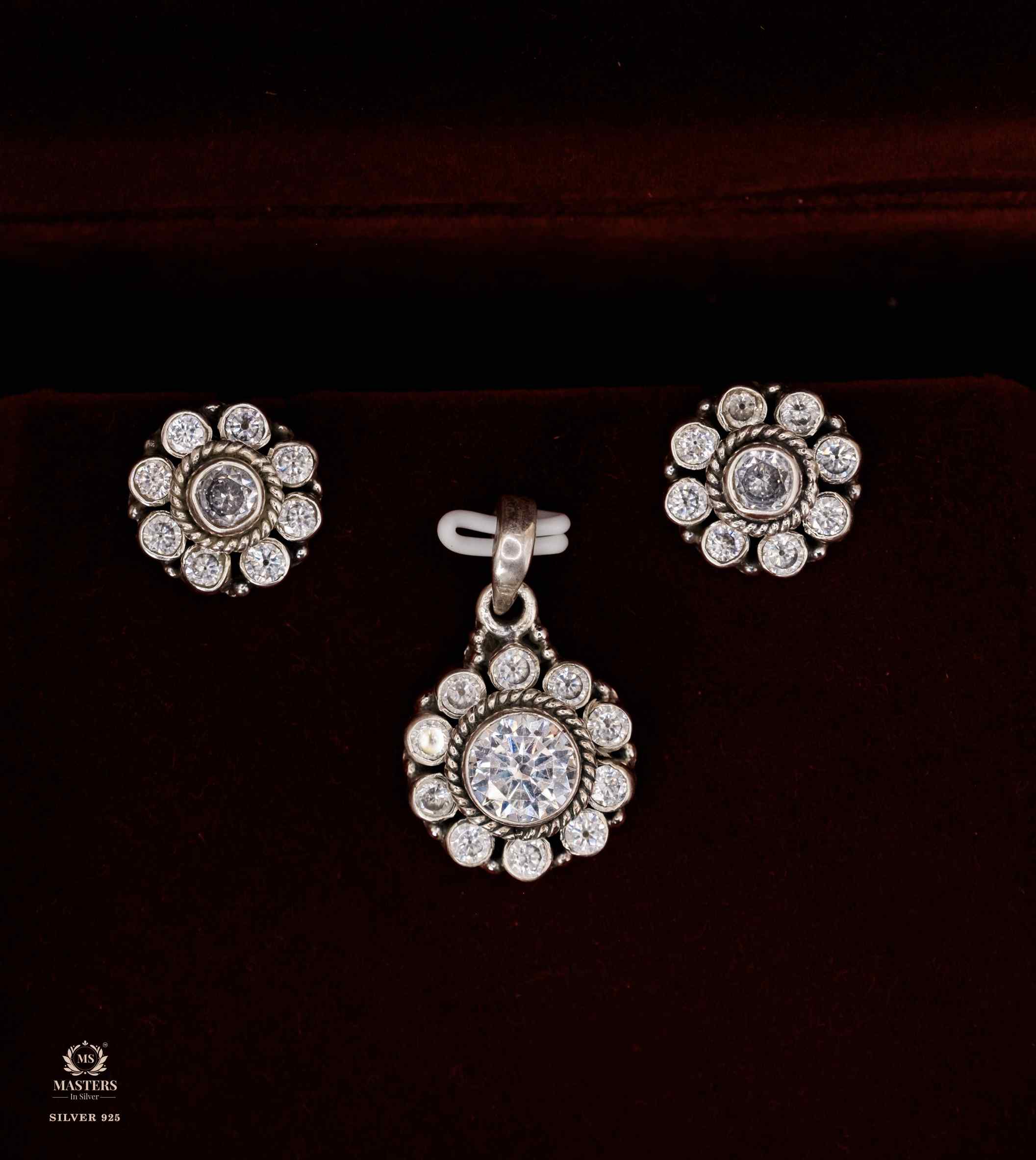 OXIDISED ORIGINAL EXPORT QUALITY PENDANT SET CUT STONES 🤞