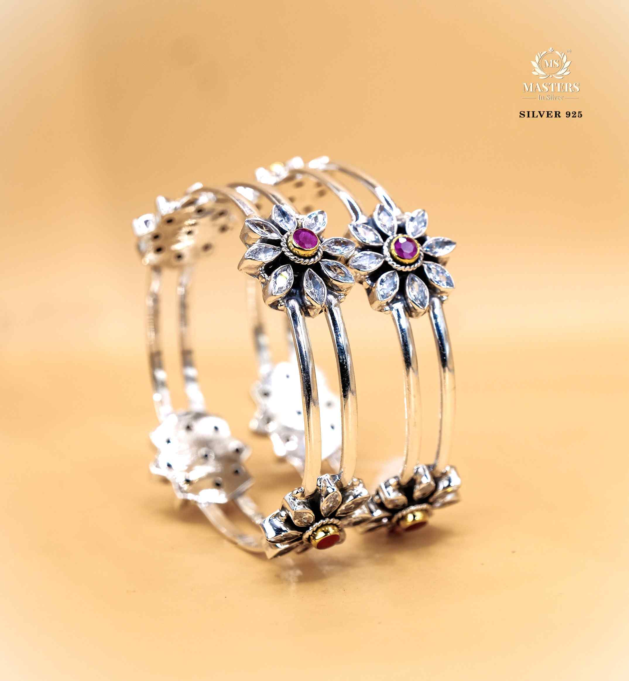 PREMIUM OXIDISED CUT STONES FLORAL INDIAN STYLE BRACELETS  ( 2 pieces )