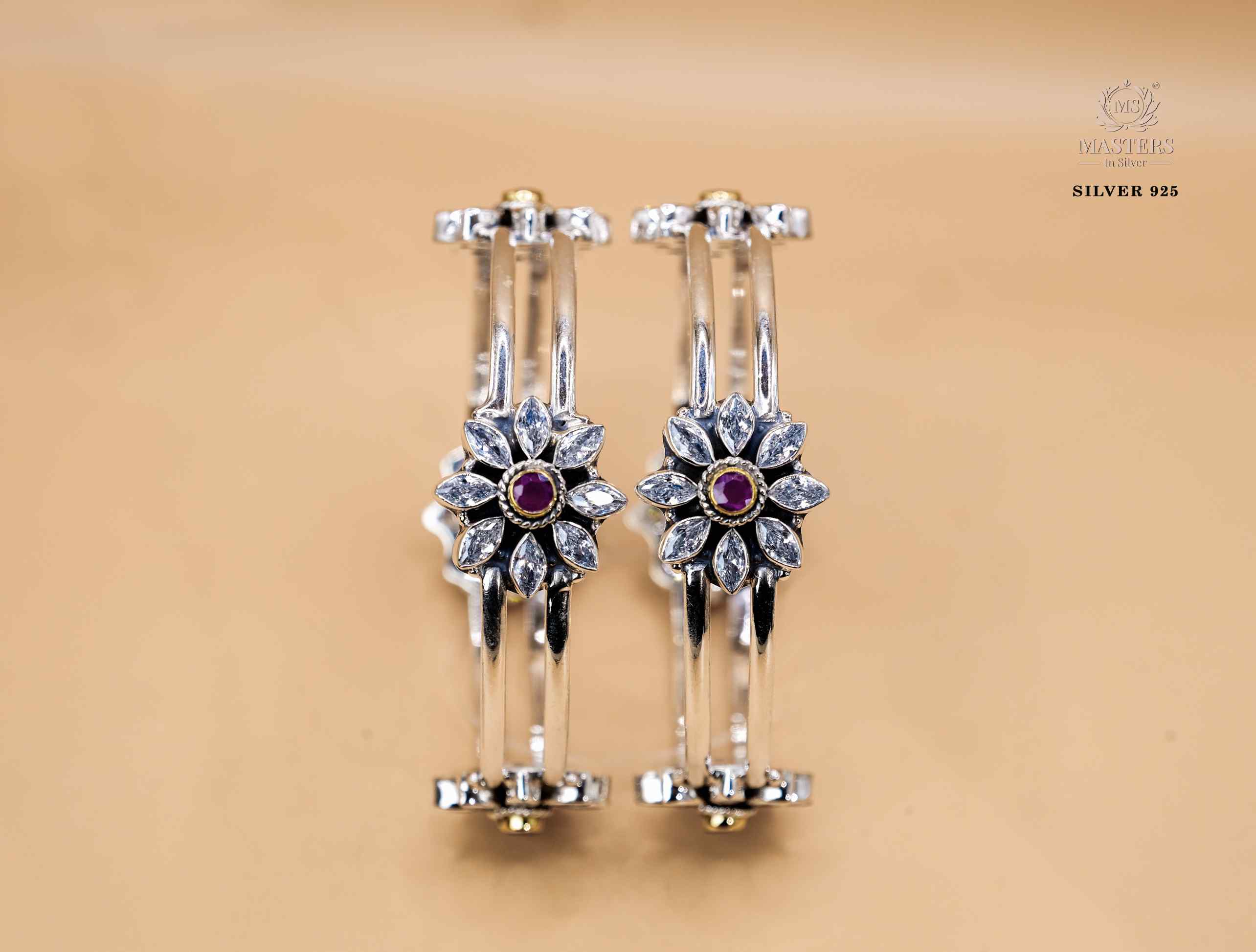 PREMIUM OXIDISED CUT STONES FLORAL INDIAN STYLE BRACELETS  ( 2 pieces )