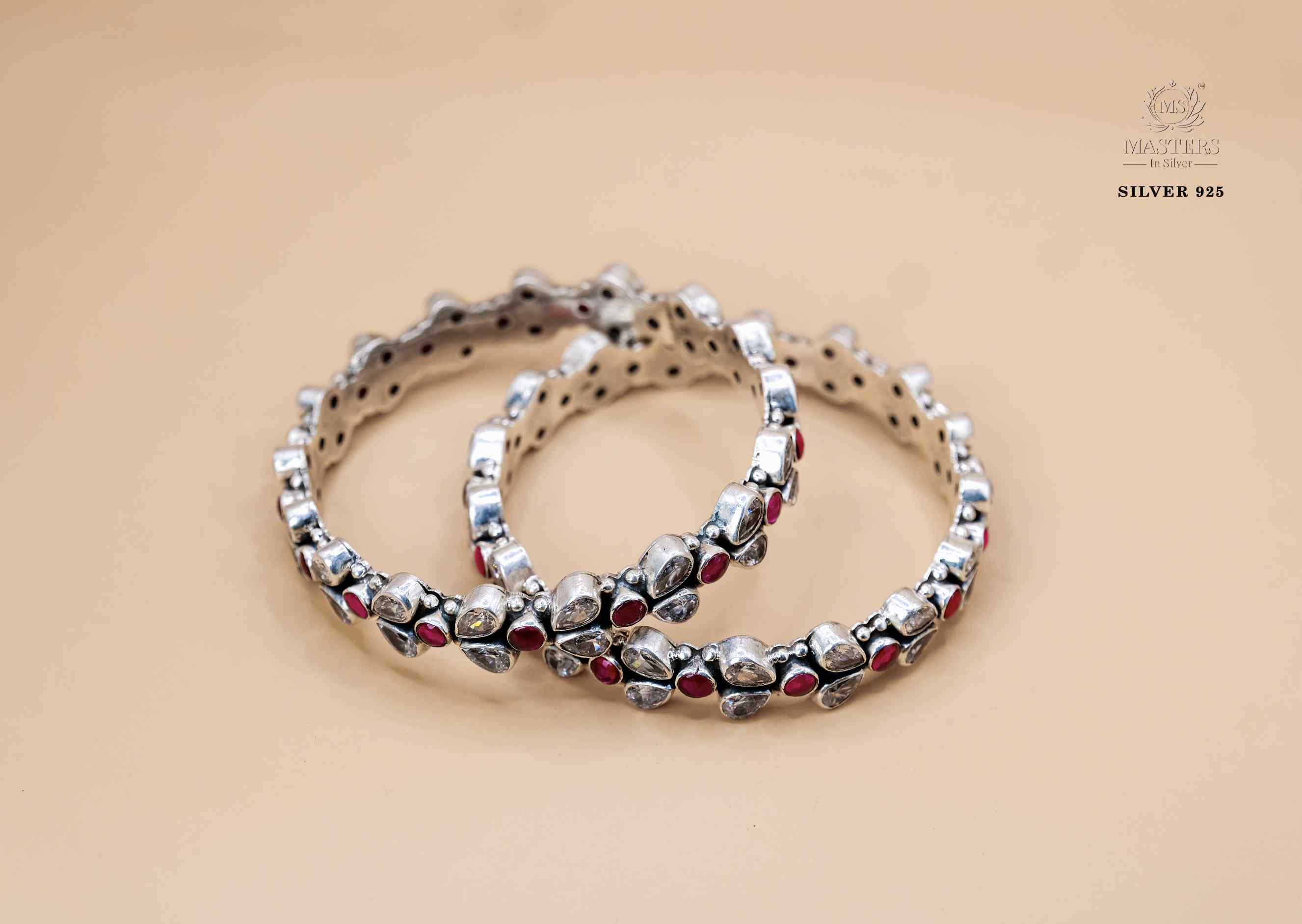 FLORAL INDIAN STYLE PINK IN CENTRE 2 WHITE STONES BRACELETS  ( 2 pcs. )
