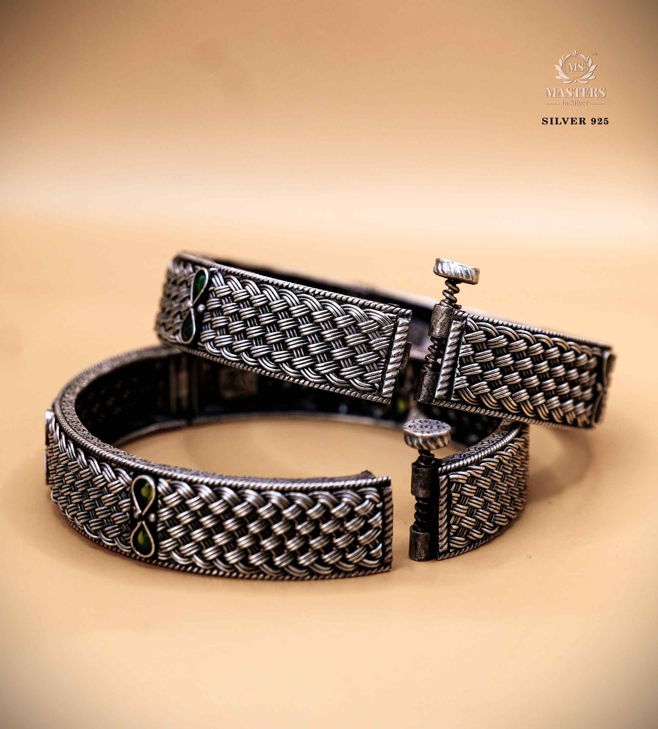 FLORAL INDIAN STYLE DUAL GREEN BRACELETS  ( 2 pcs. )