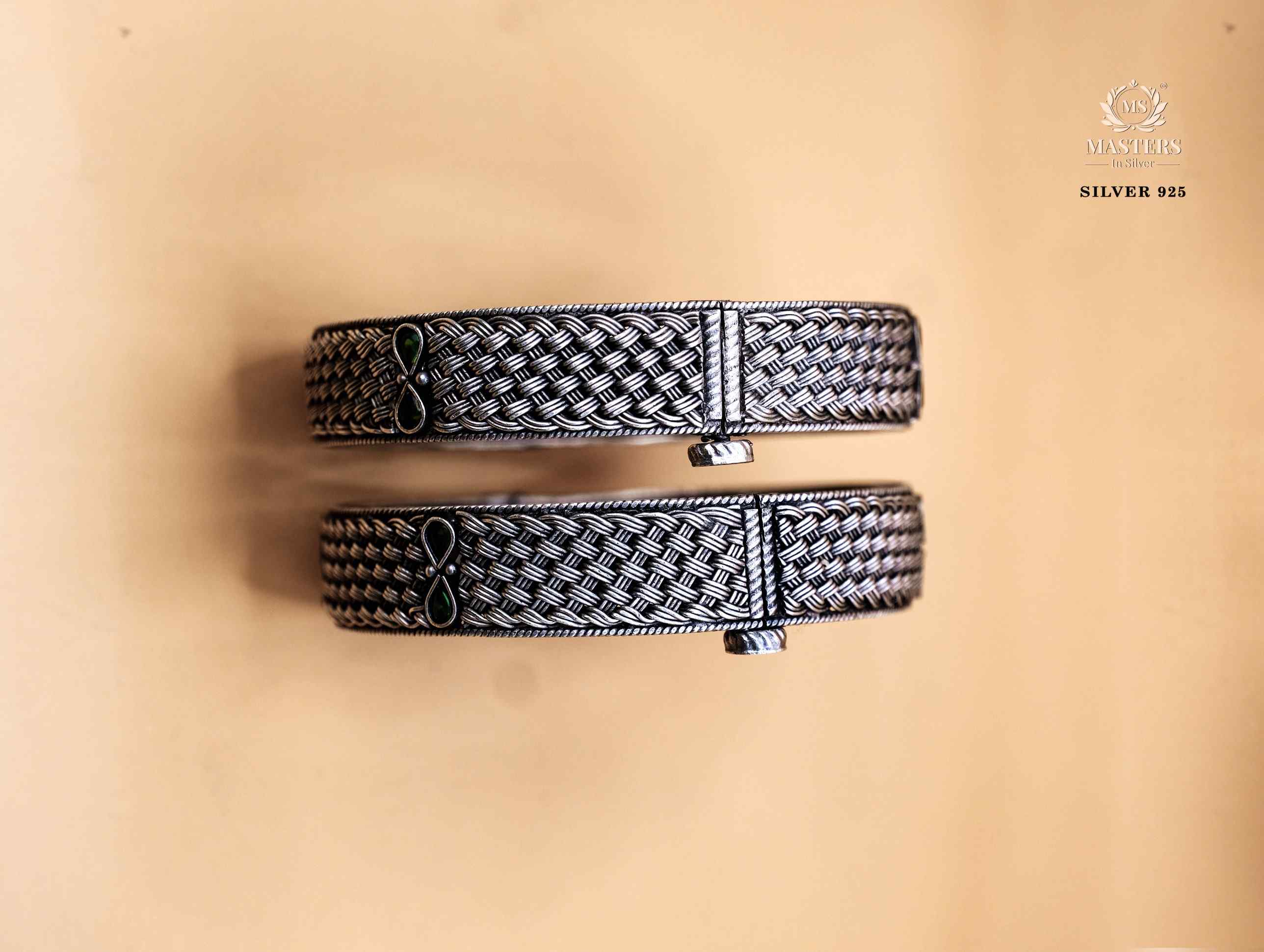 FLORAL INDIAN STYLE DUAL GREEN BRACELETS  ( 2 pcs. )