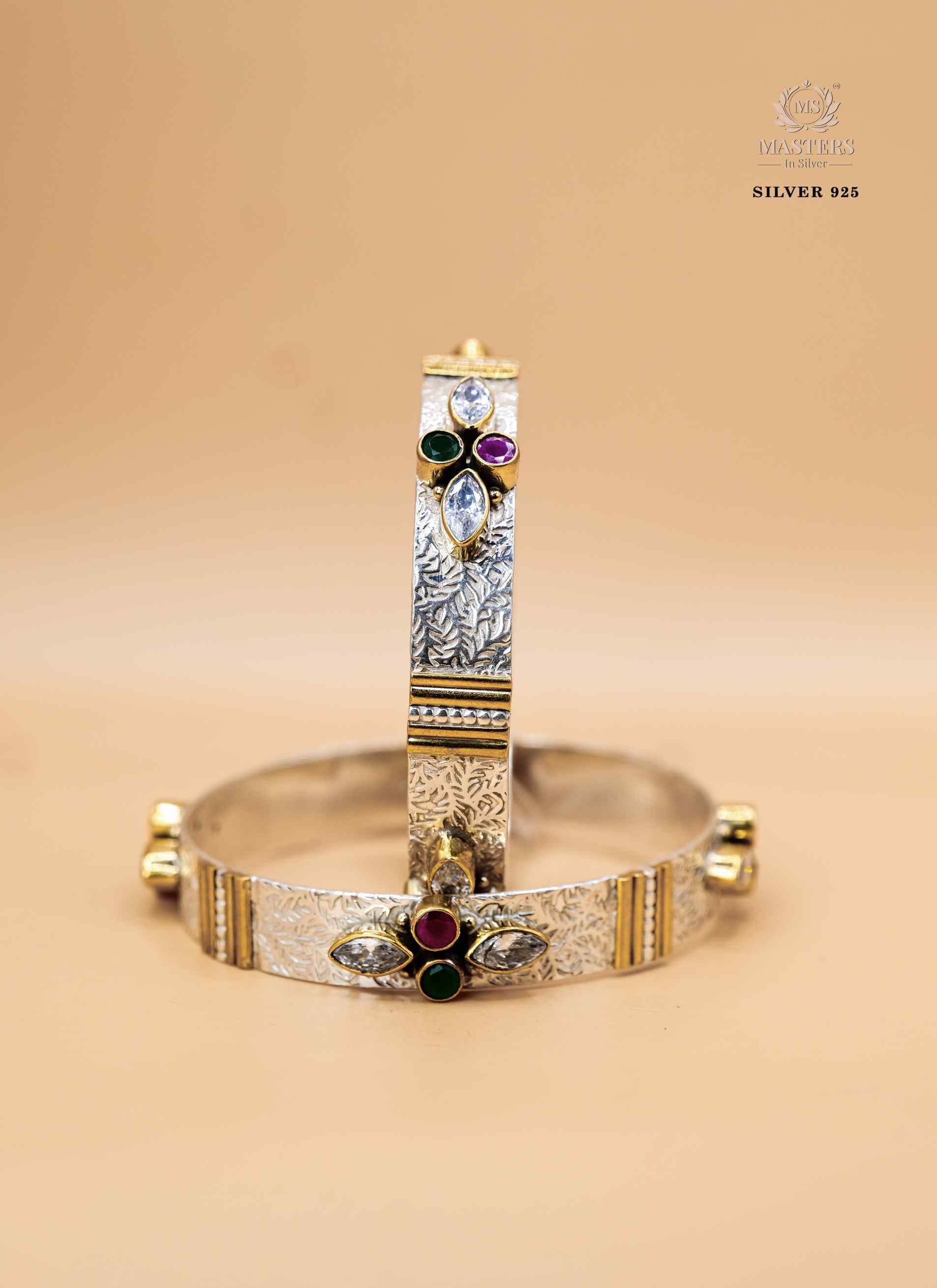 PREMIUM  BRACELETS SILVER & GOLDEN TONE GREEN N RED CUTSTONES ORIGINAL EXPORT QUALITY 925 SILVER
