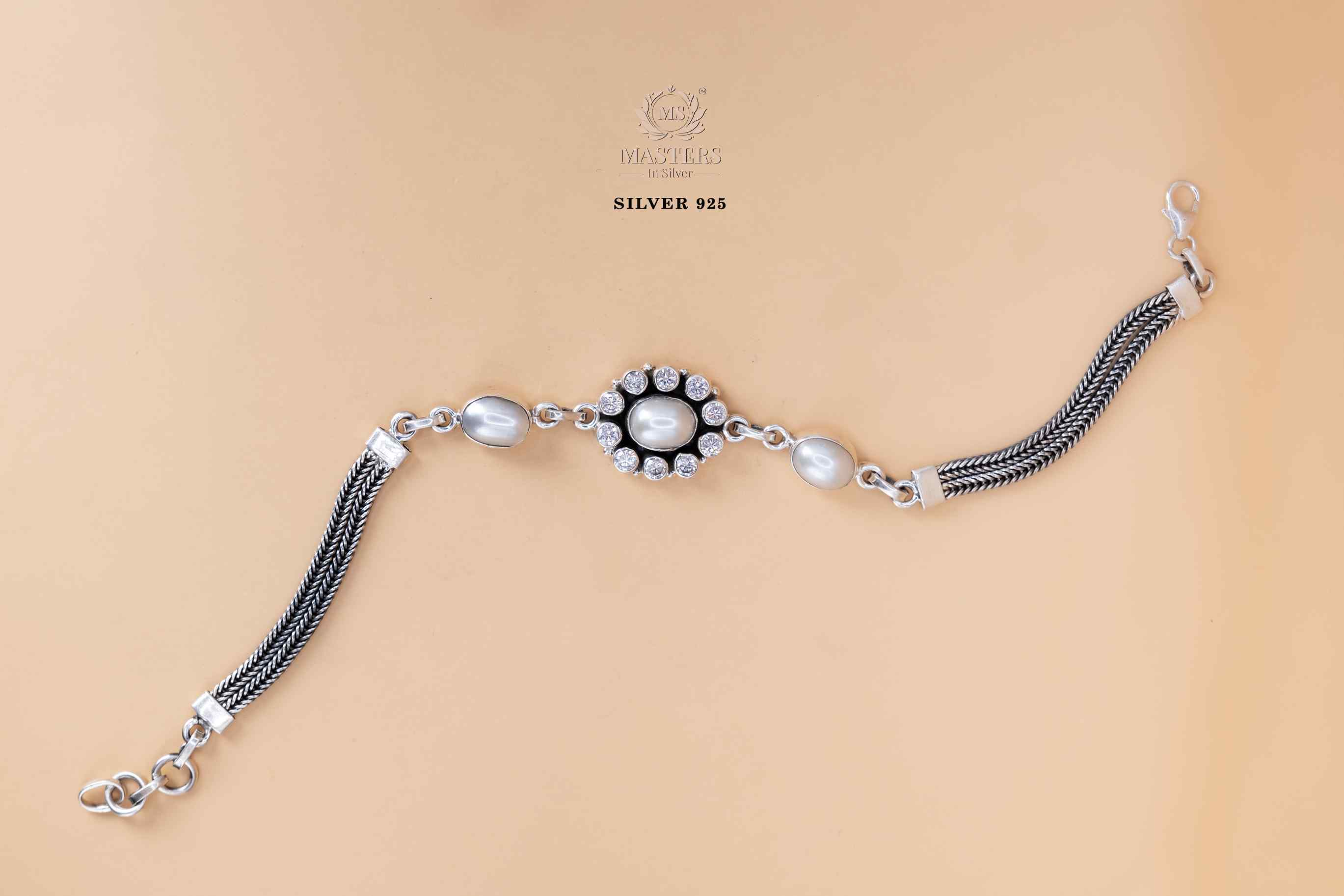Oxidised  ORIGINAL SILVER, Pearl bracelet ladies type