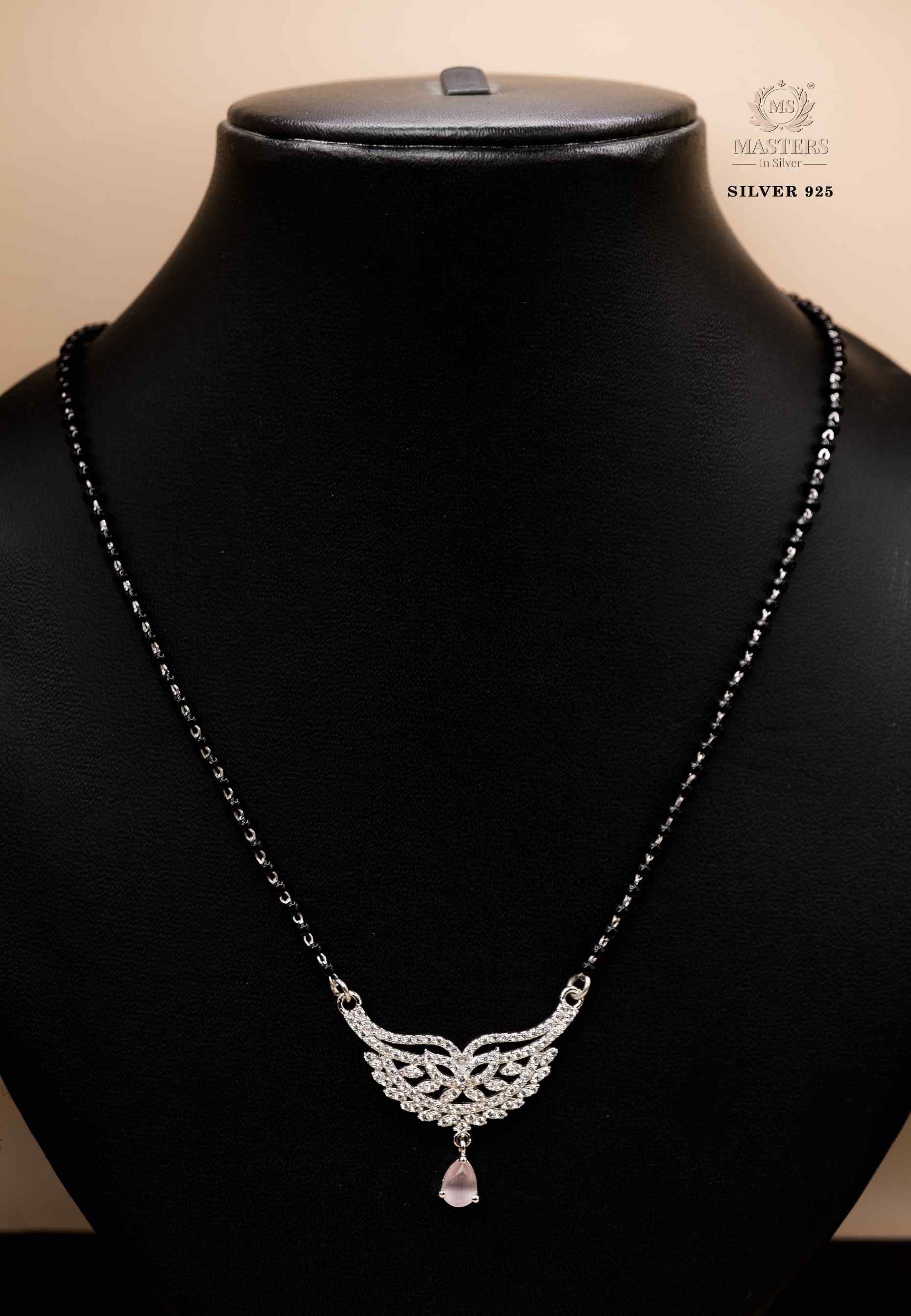 MANGALSUTRA MID SIZE PENDANT SHINING DIAMONDS TYPE ORIGINAL STERLING SILVER