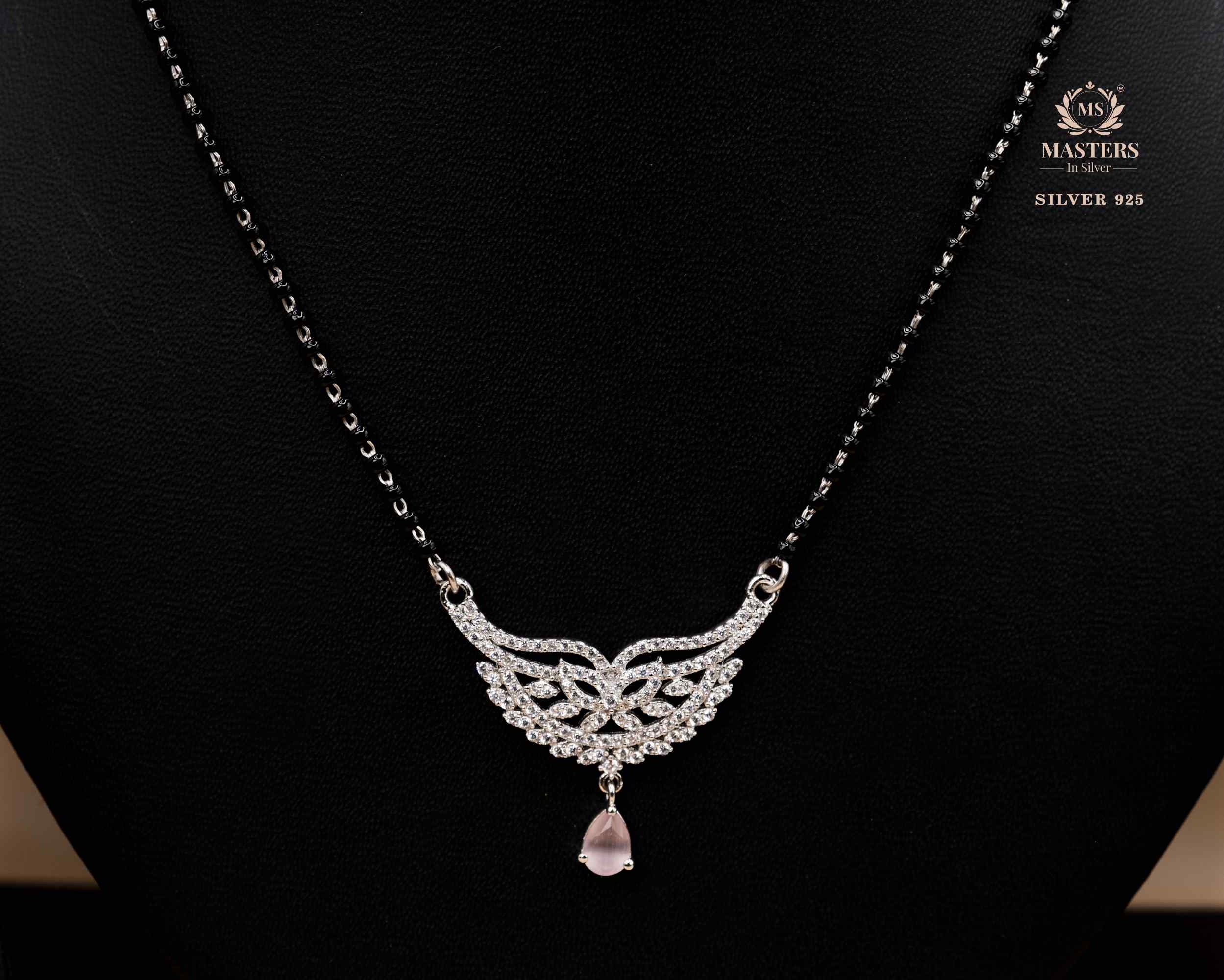 MANGALSUTRA MID SIZE PENDANT SHINING DIAMONDS TYPE ORIGINAL STERLING SILVER