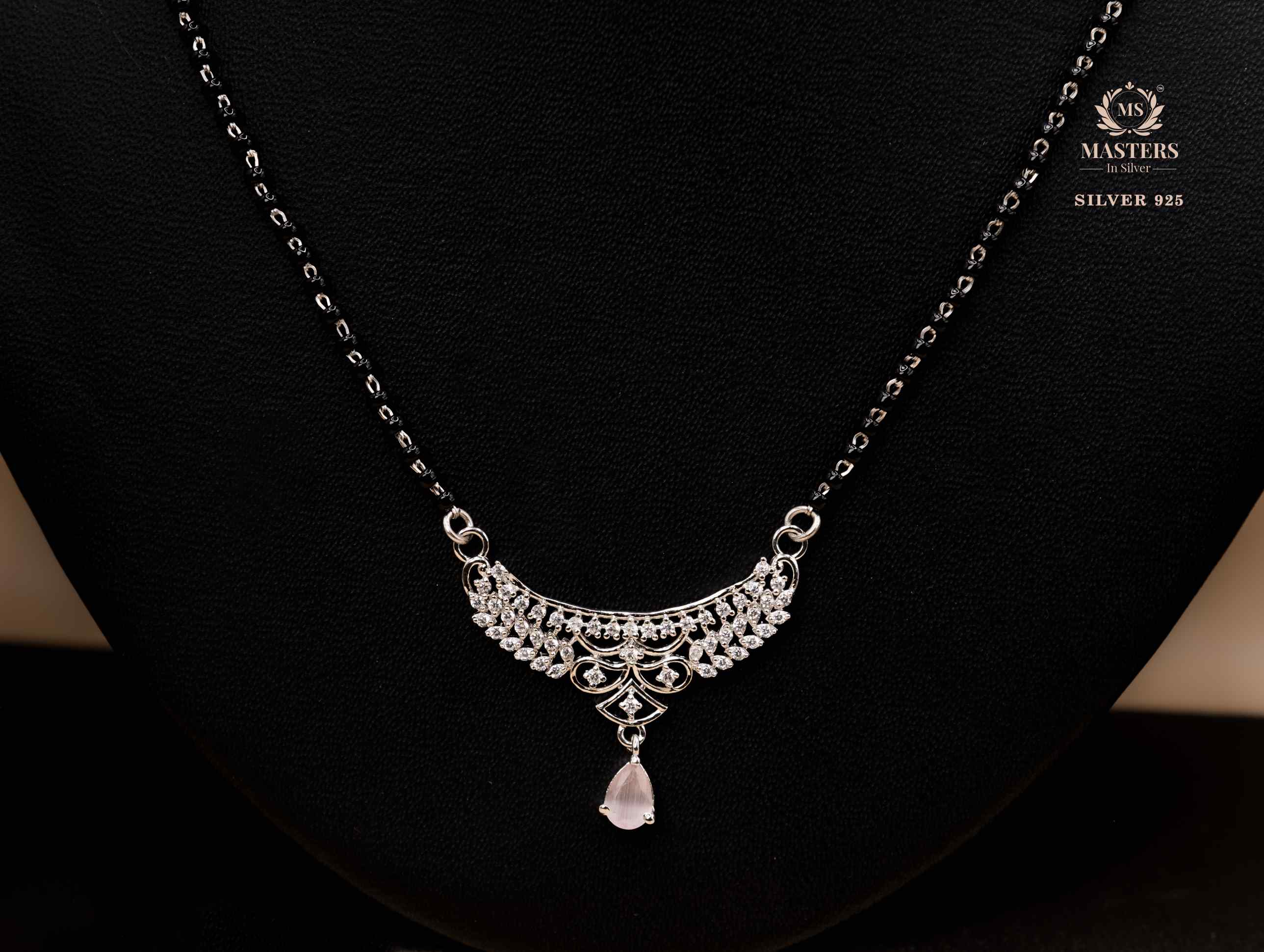 MANGALSUTRA MID SIZE PENDANT SHINING DIAMONDS TYPE ORIGINAL STERLING SILVER