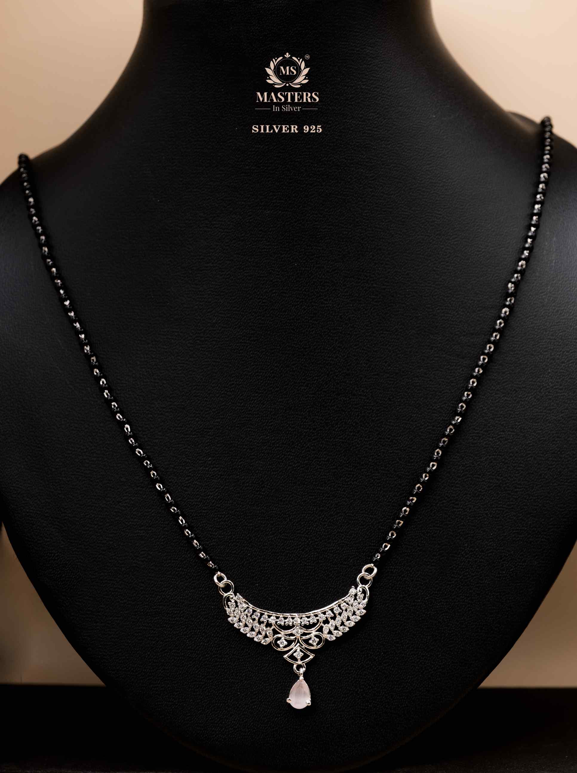 MANGALSUTRA MID SIZE PENDANT SHINING DIAMONDS TYPE ORIGINAL STERLING SILVER